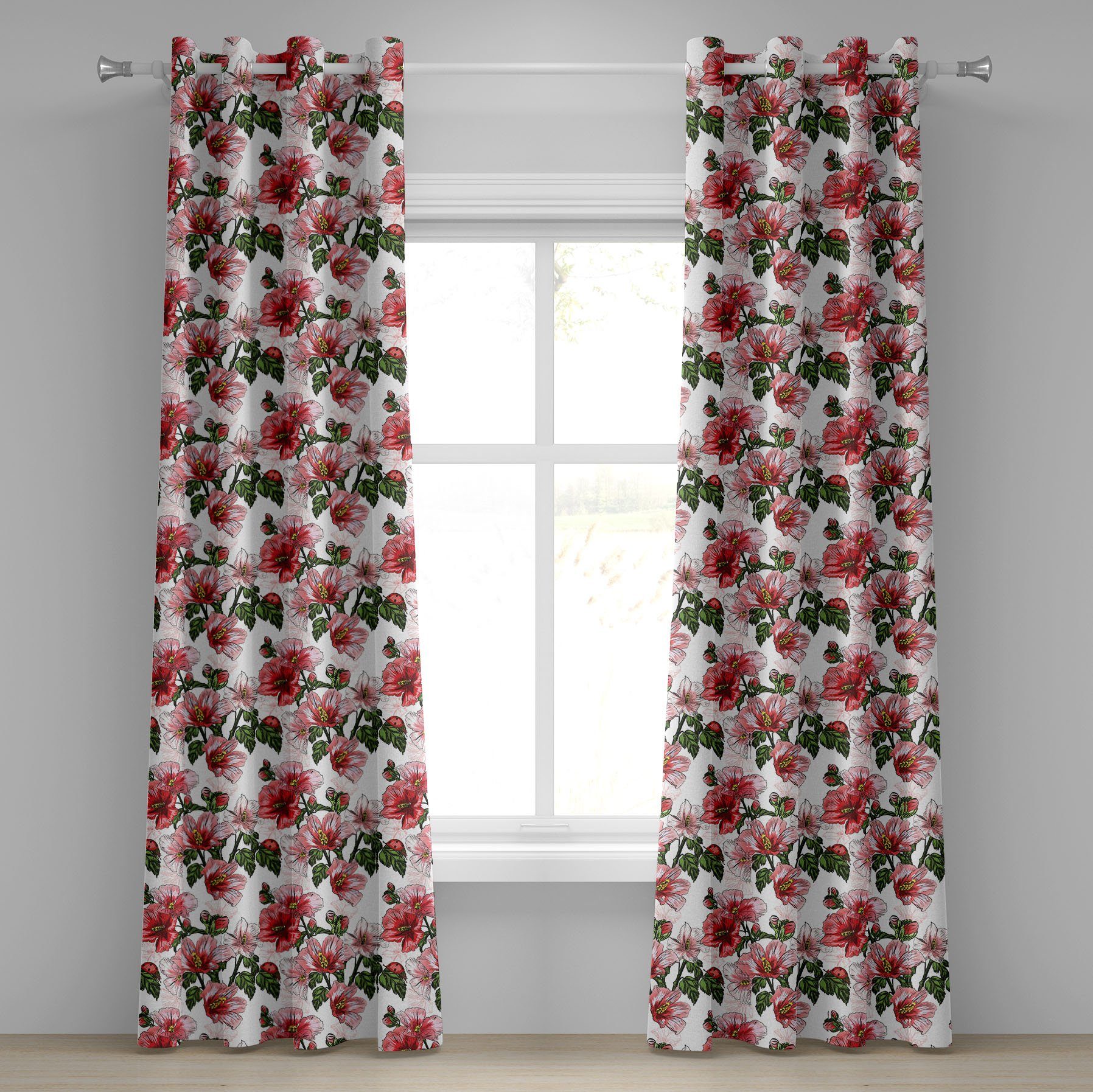 2-Panel-Fenstervorhänge Schlafzimmer käfer~~POS=HEADCOMP Gardine Wohnzimmer, Abakuhaus, Flora Hibiscus-exotische Marienkäfer für Dekorative