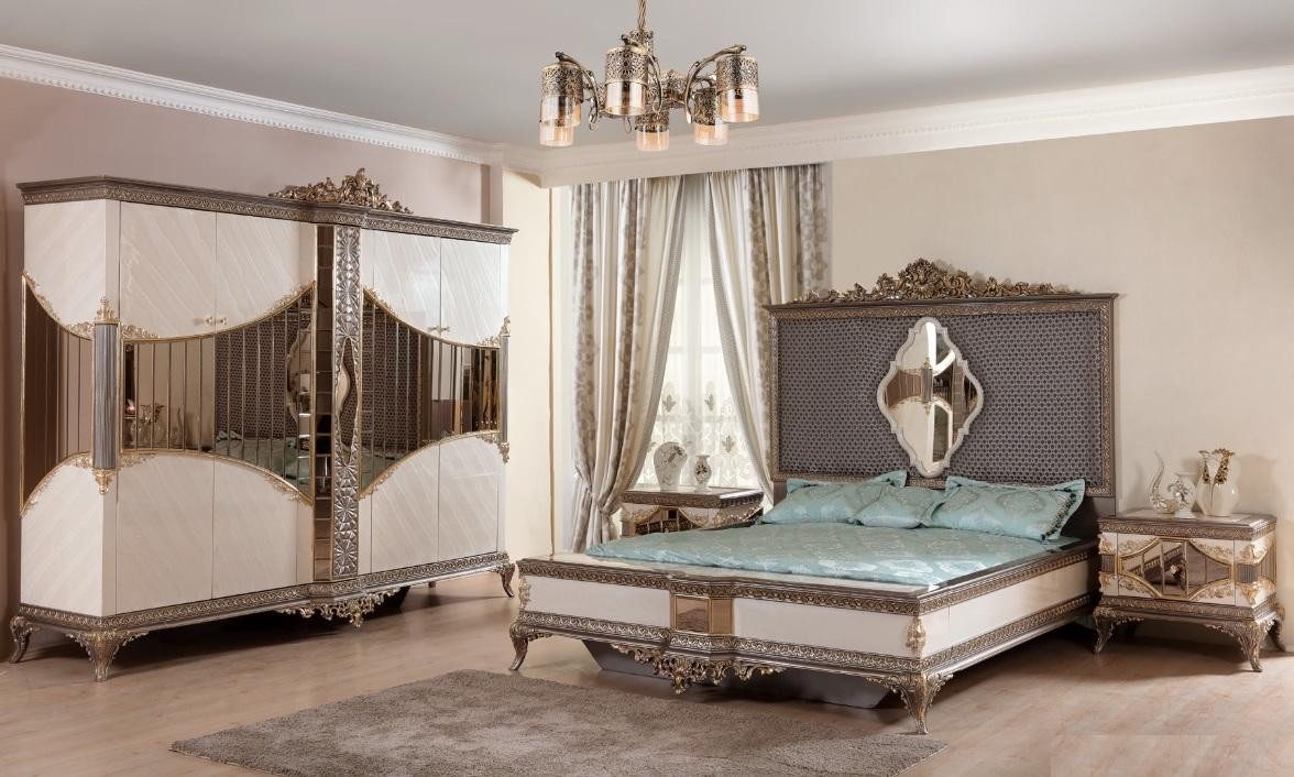 Schlafzimmer-Set Schlafzimmer Garnitur Doppelbett 2x Nachttische Schrank Set Bett