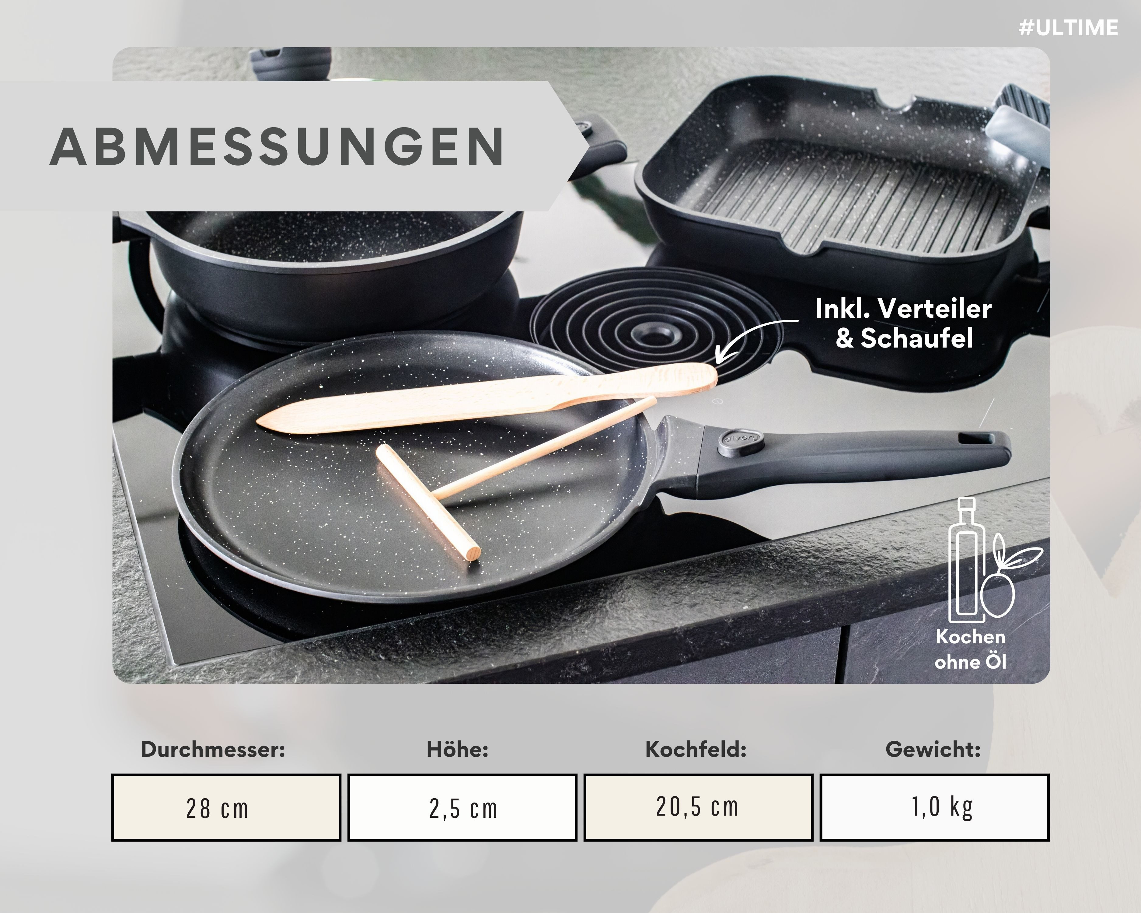 divory Crêpepfanne Pizzapfanne beschichtet, abnehmbarer Griff, alle Herdarten (28 cm), Aluminium, Induktion, abnehmbarer Griff