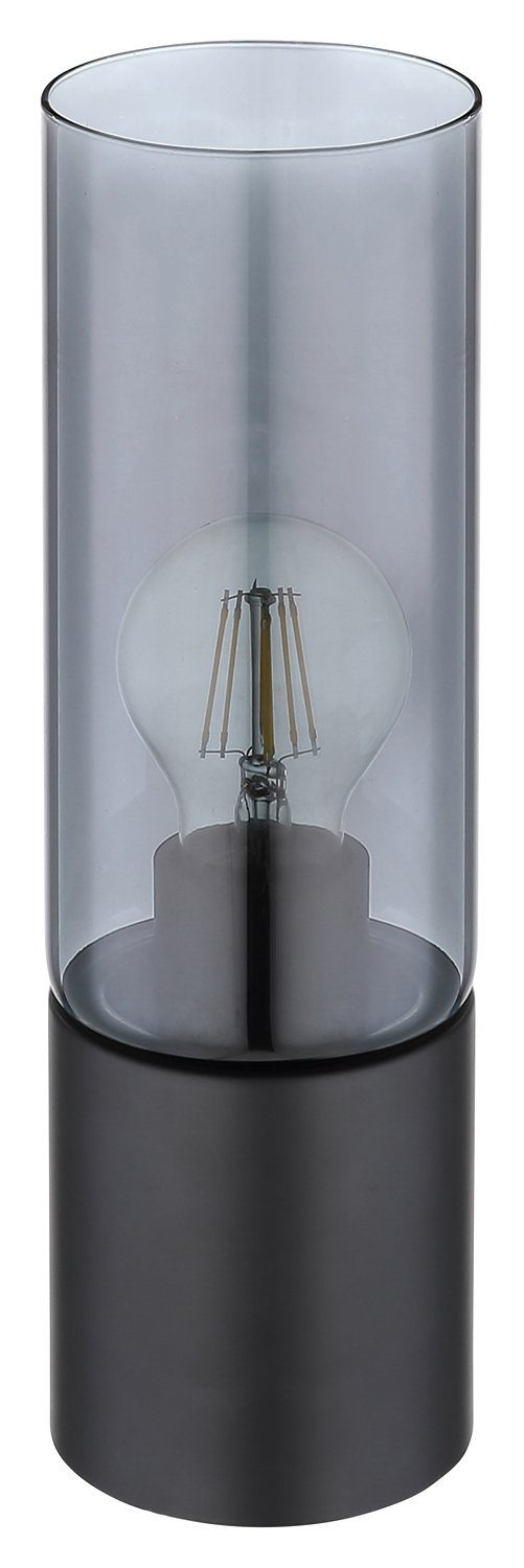 ANNIKA, 30 Metall, Globo 1-flammig, H Tischlampe Lampenschirm Leuchtmittel, cm, Grau, Rauchglas ohne aus Tischleuchte Schwarz,