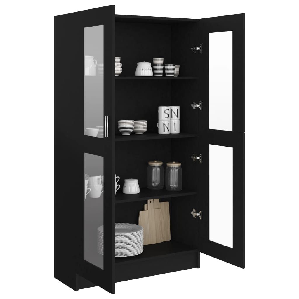 Schwarz Bücherregal Holzwerkstoff 82,5x30,5x150 Vitrinenschrank cm furnicato