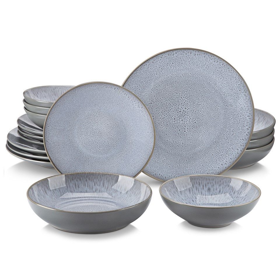 vancasso Geschirr-Set 16-tlg Geschirrset für 4 Personen, Steingut, Grün/Grau (16-tlg), 4 Personen, Steingut