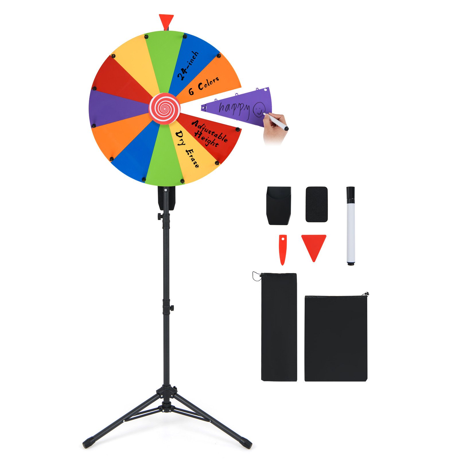 COSTWAY Spiel Glücksrad Drehrad, höhenverstellbar, mit Radiergummi & Markierstift