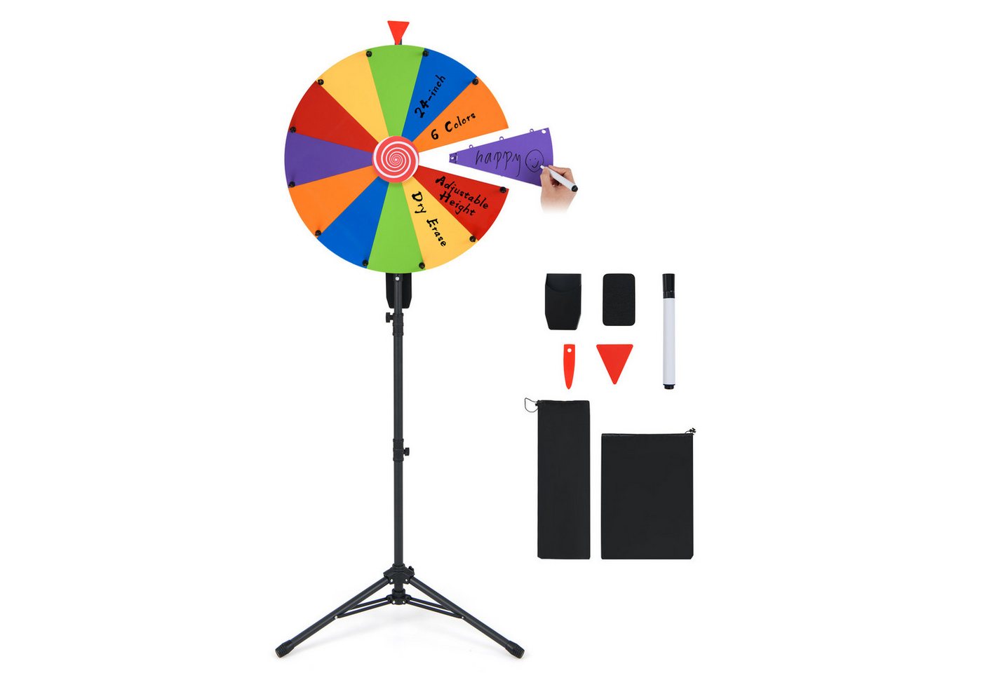 COSTWAY Spiel Glücksrad Drehrad, höhenverstellbar, mit Radiergummi & Markierstift
