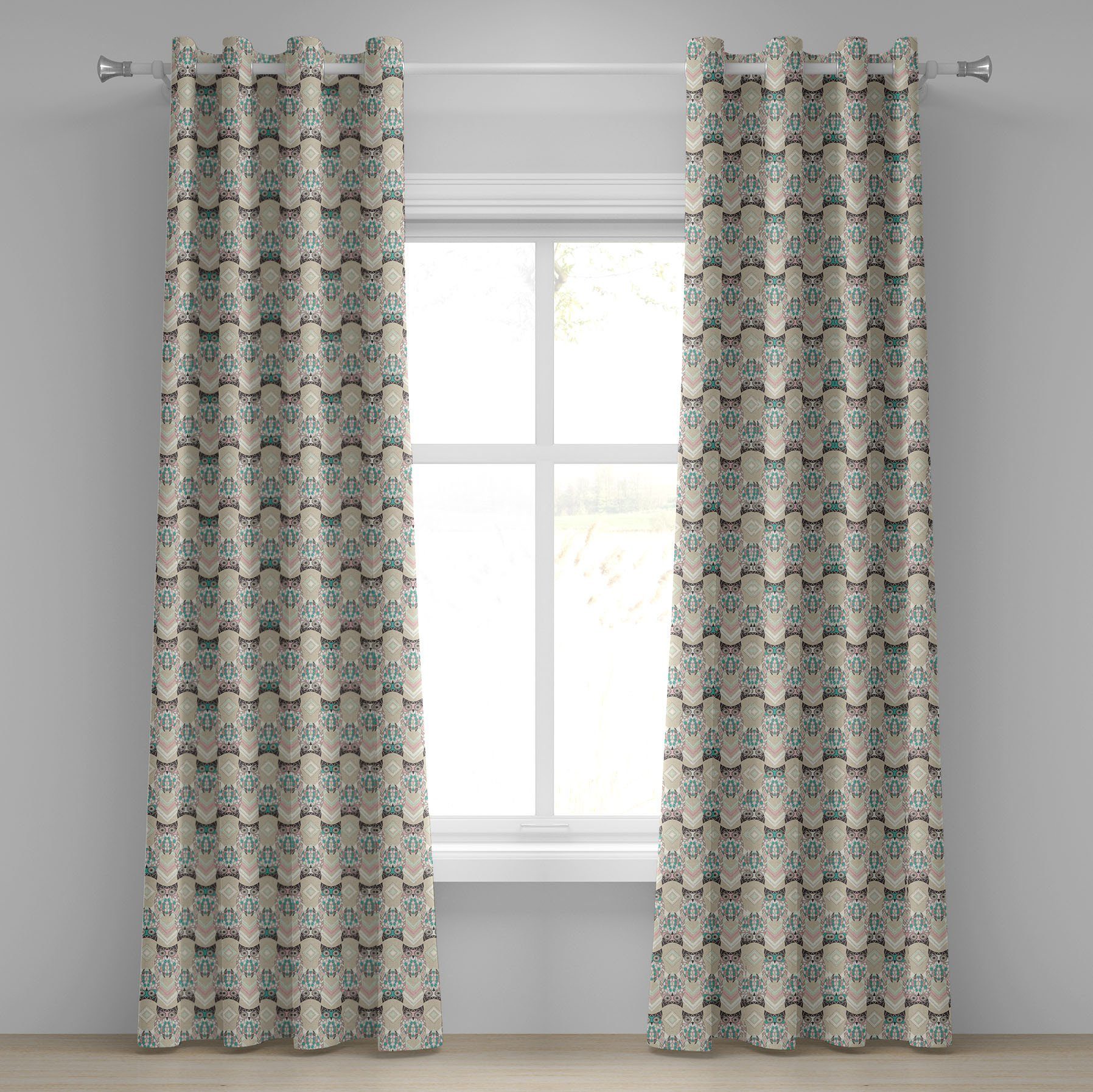Gardine Dekorative 2-Panel-Fenstervorhänge für Schlafzimmer Geometric Einheimische Wohnzimmer, Abakuhaus, Eulen Zigzag