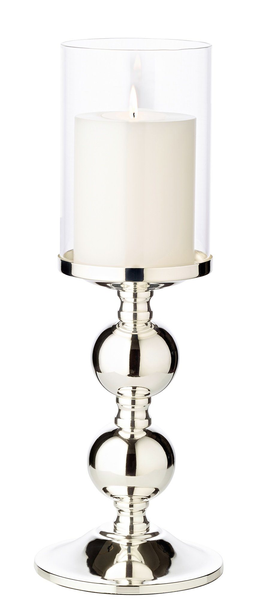 35,5 Silber-Optik, Kerzenleuchter cm Kerzenhalter anlaufgeschützt, Stumpenkerzen, mit EDZARD und Bamboo, Höhe Glas-Aufsatz versilbert und Kerzenständer für