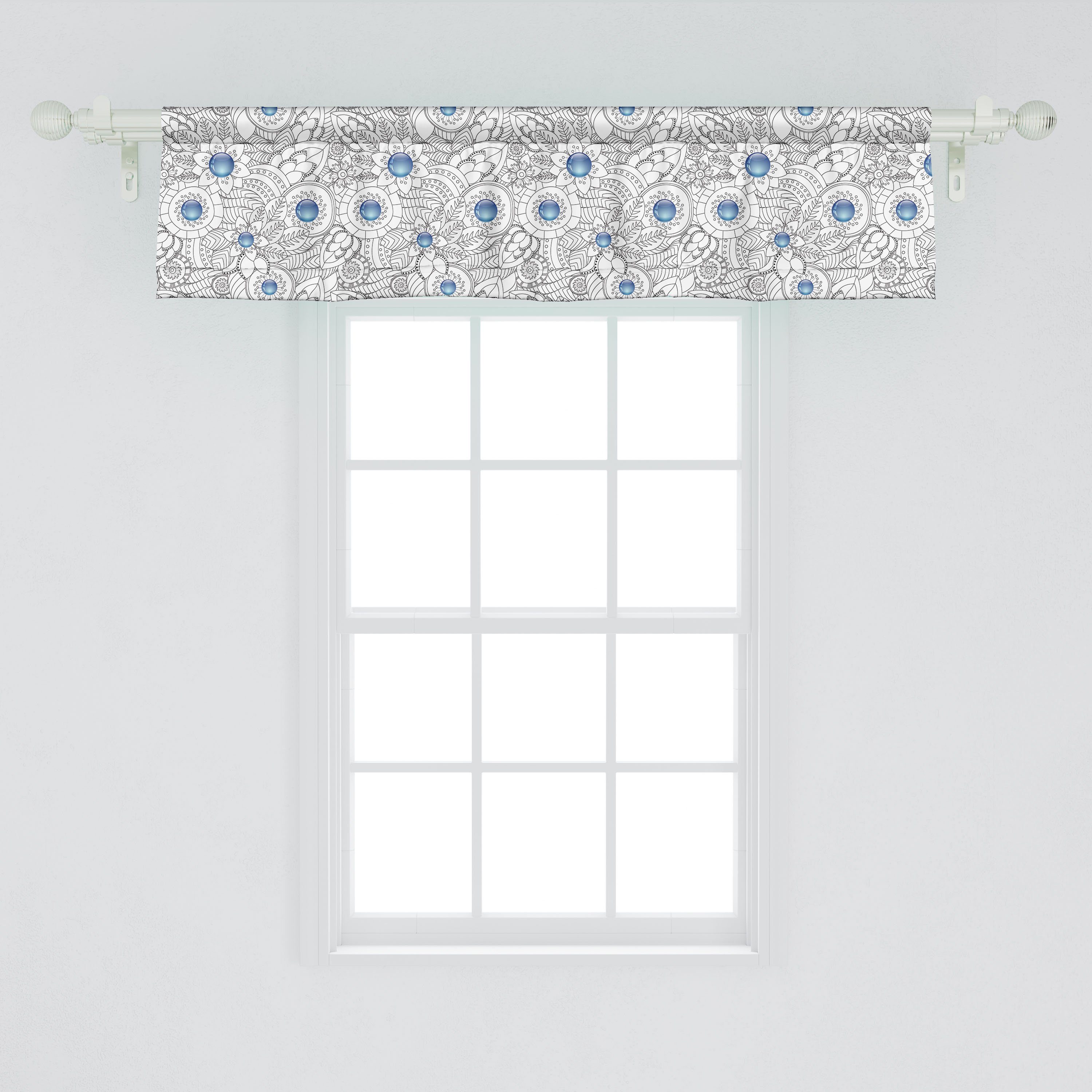 blauen Volant mit Scheibengardine Blumen Microfaser, Abakuhaus, Dekor für Stangentasche, Blumen Schlafzimmer Küche Punkten Vorhang mit