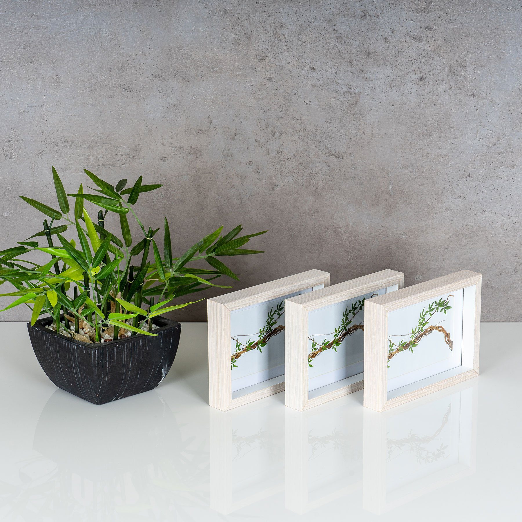 Levandeo® Bilderrahmen, 3er Set Bilderrahmen 10x15cm Eiche Natur Echtholz Fotorahmen