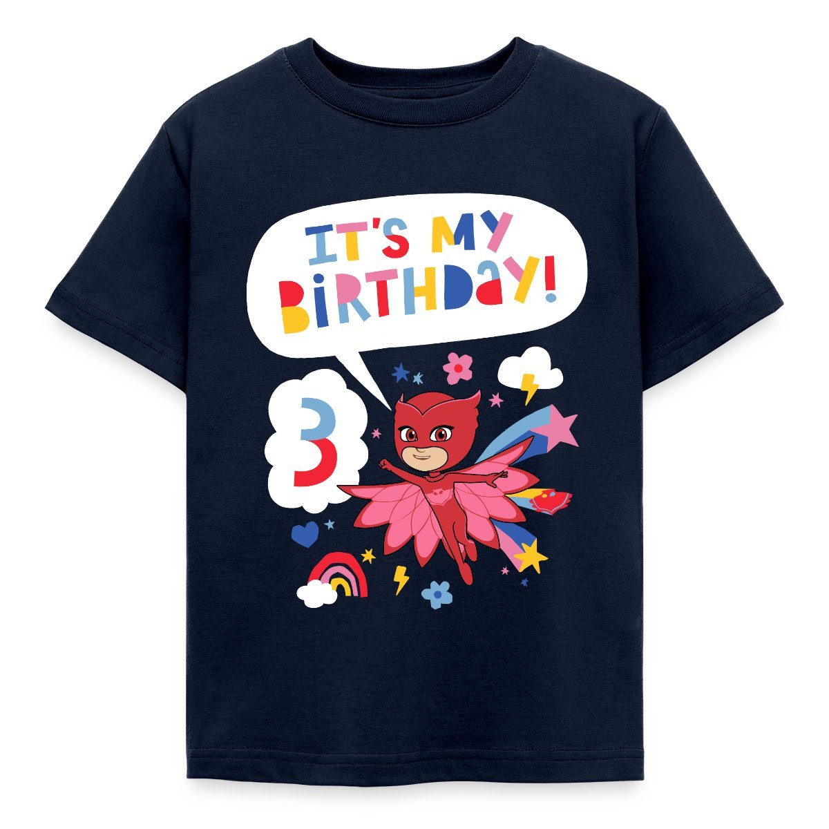 Spreadshirt T-Shirt PJ Masks Eulette Geburtstags Design 3. Geburtstag Kinder T-Shirt (1-tlg)