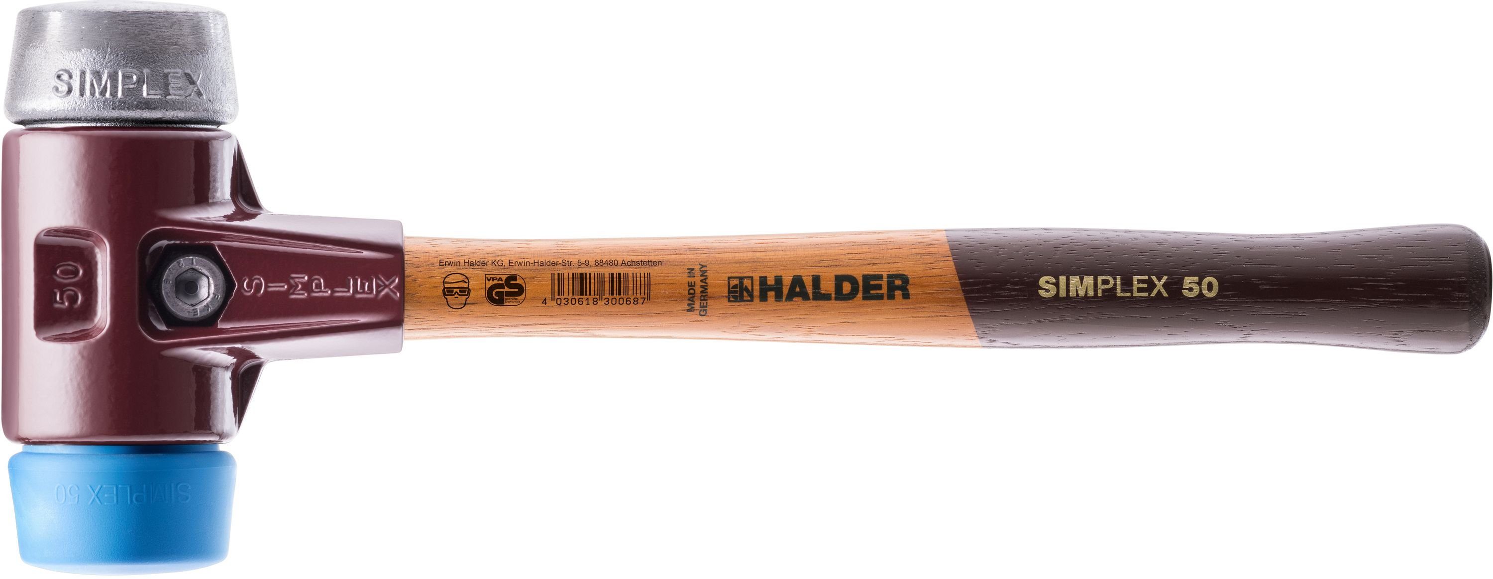 Halder KG Hammer SIMPLEX-Schonhämmer, mit Stahlgussgehäuse und hochwertigen Holzstiel Ø=30 mm