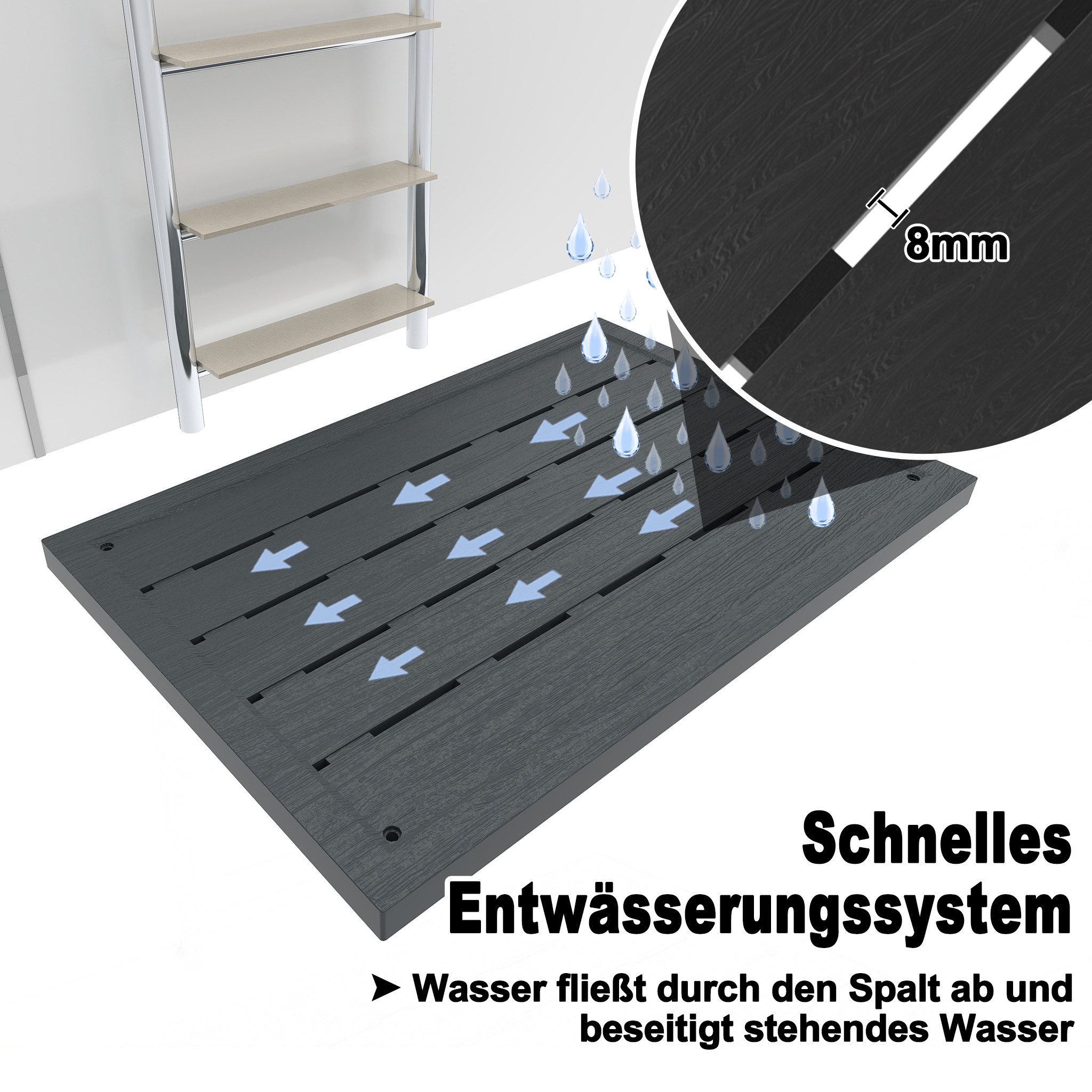 FIVMEN Gartendusche Bodenelement Kunststoff Anti Rutsch für Gartendusche, Solardusche (1 St., Anthrazit Bodenplatte 105x63x5.5cm inkl. Montagematerial) – Bild 5 von 5