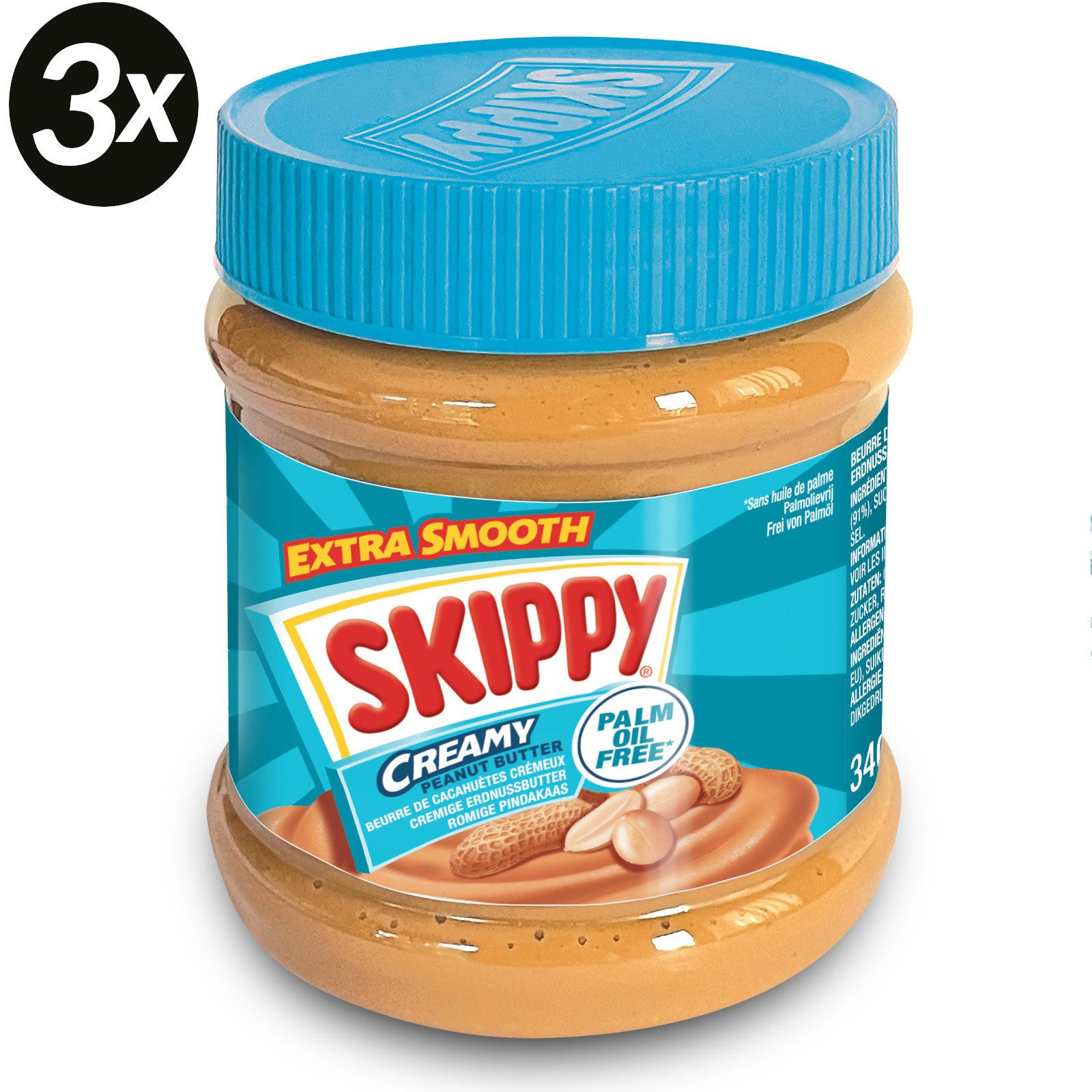 Skippy Nussaufstrich 3 x 340g Erdnussbutter "Creamy" Peanut Butter Extra Smooth, 3 x 340 g, (Packung), Ohne künstliche Aromen, Ohne künstliche Farbsoffe