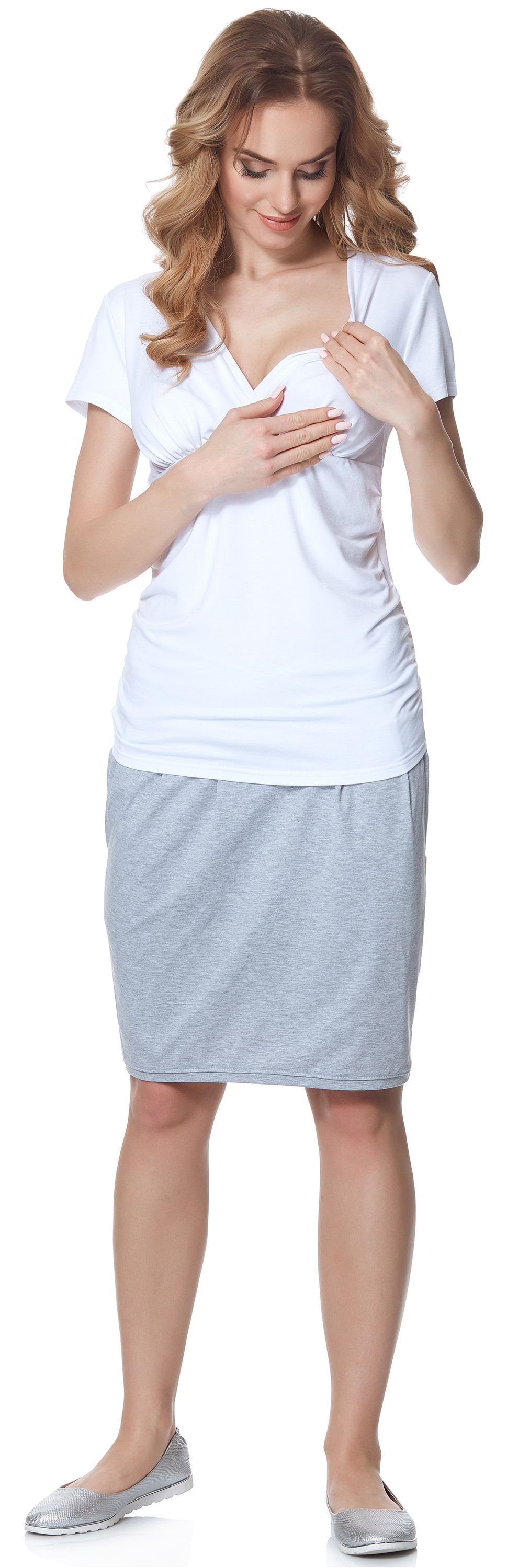 Damen mit BLV50-123 Bellivalini T-Shirt Umstands (1-tlg) Weiß Shirt Stillfunktion