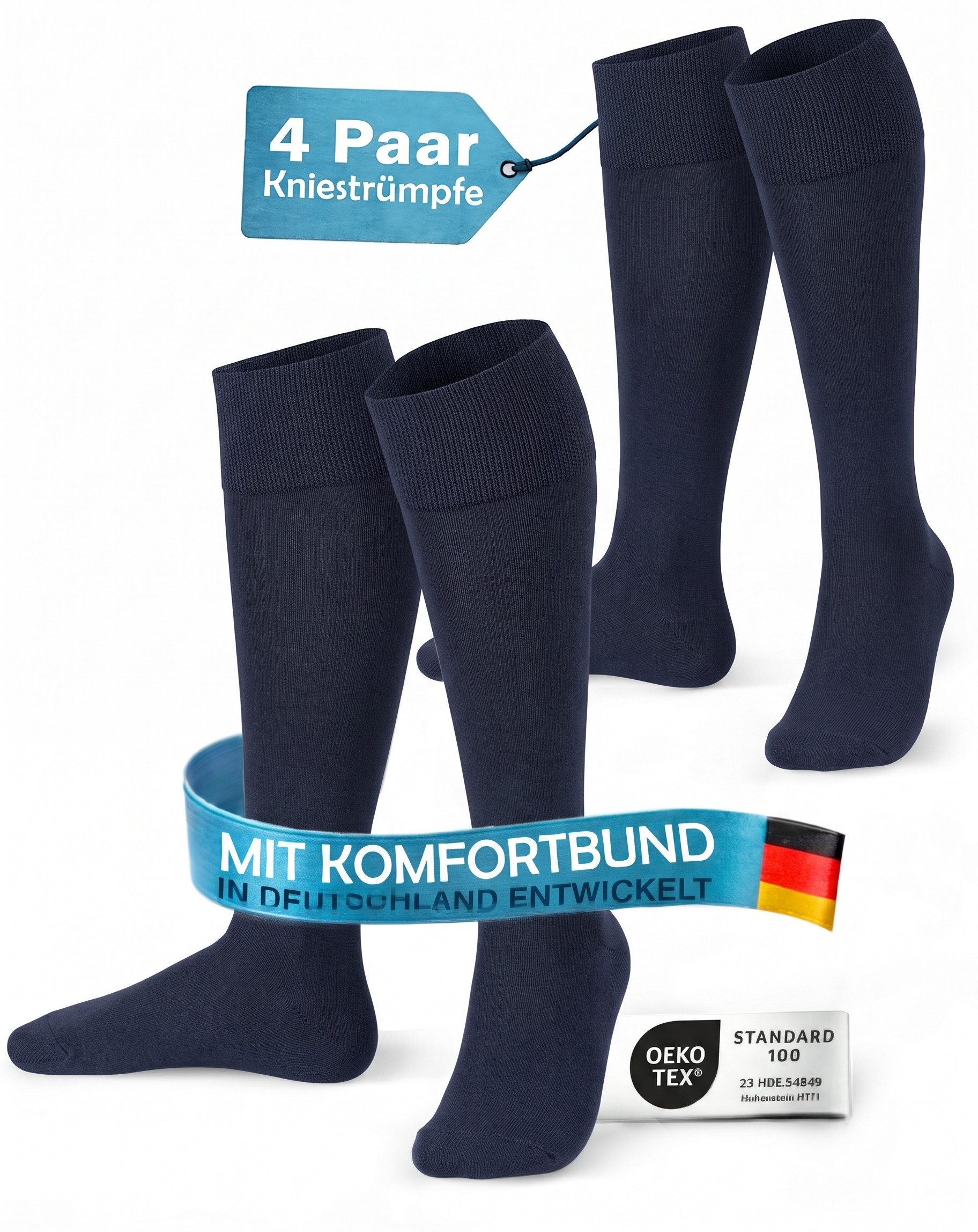 MEDOLY Kniestrümpfe Damen & Herren, mit 80% Baumwolle, Komfortbund (4 Paar)