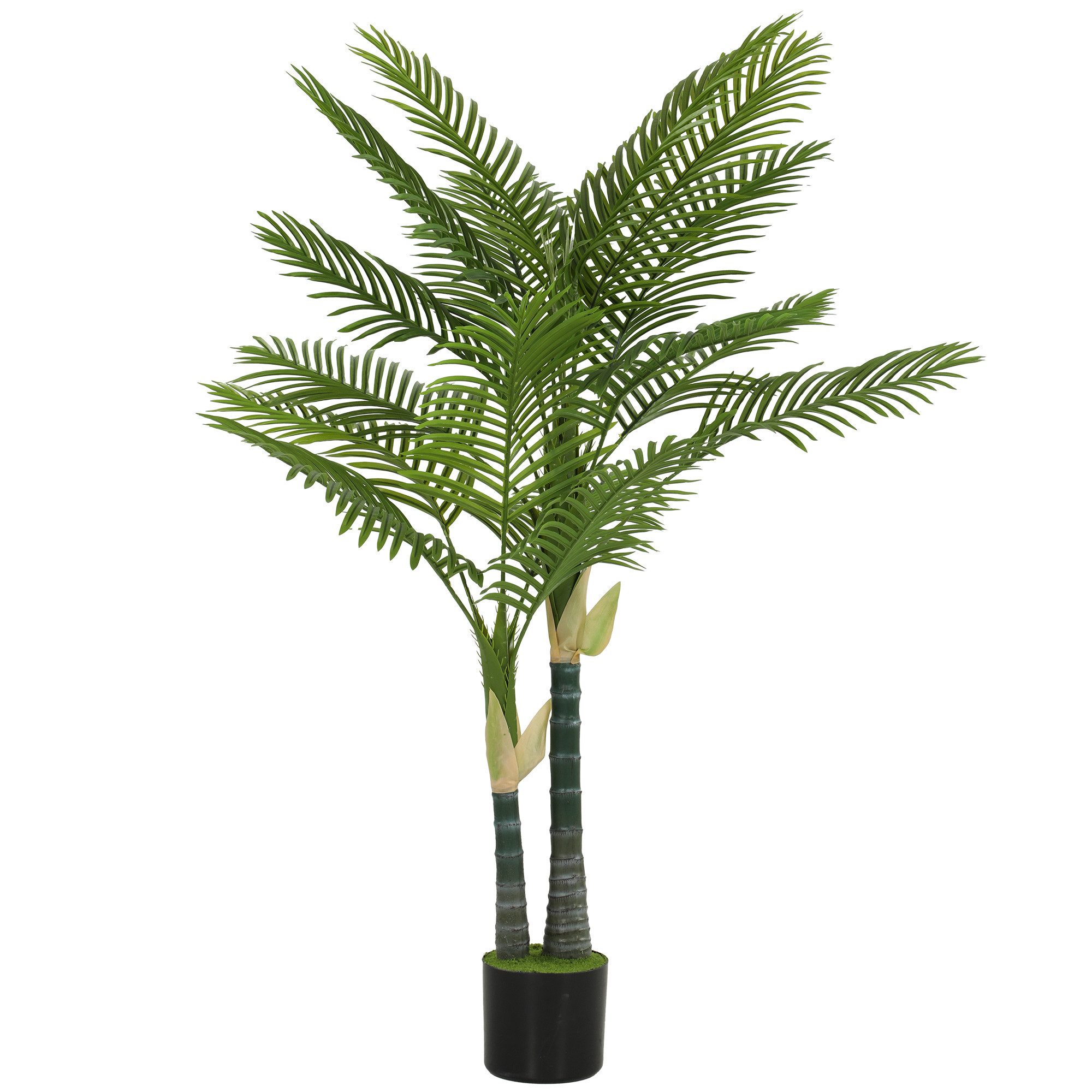 Kunstpflanze Künstliche Kunstpalme mit 16 Palmenwedel Groß im Topf Palme, HOMCOM, Höhe 150 cm, für Wohnzimmer Büro Balkon Dekoration Schlafzimmer – Bild 2 von 5