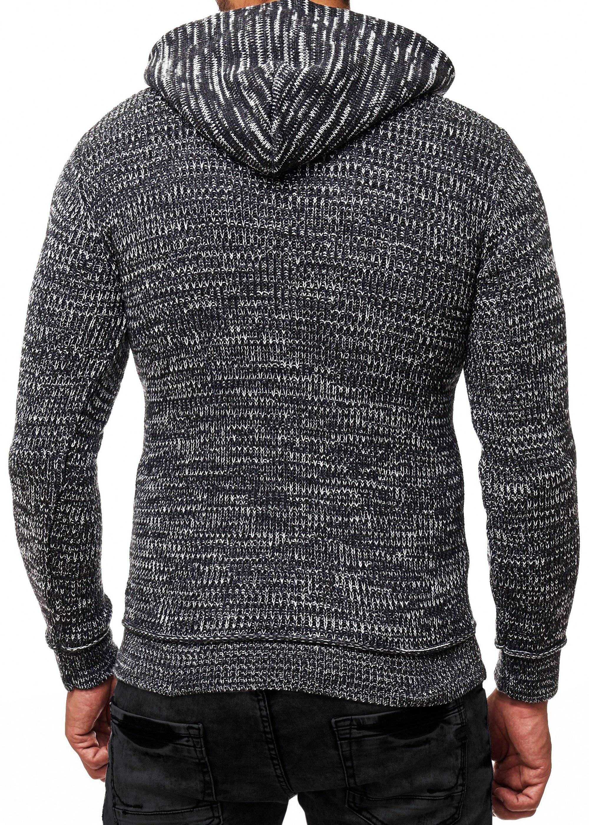 R-NEAL Kapuzenpullover Kapuzenpullover Grobstrick Pullover mit Zipper und Logoschriftzug