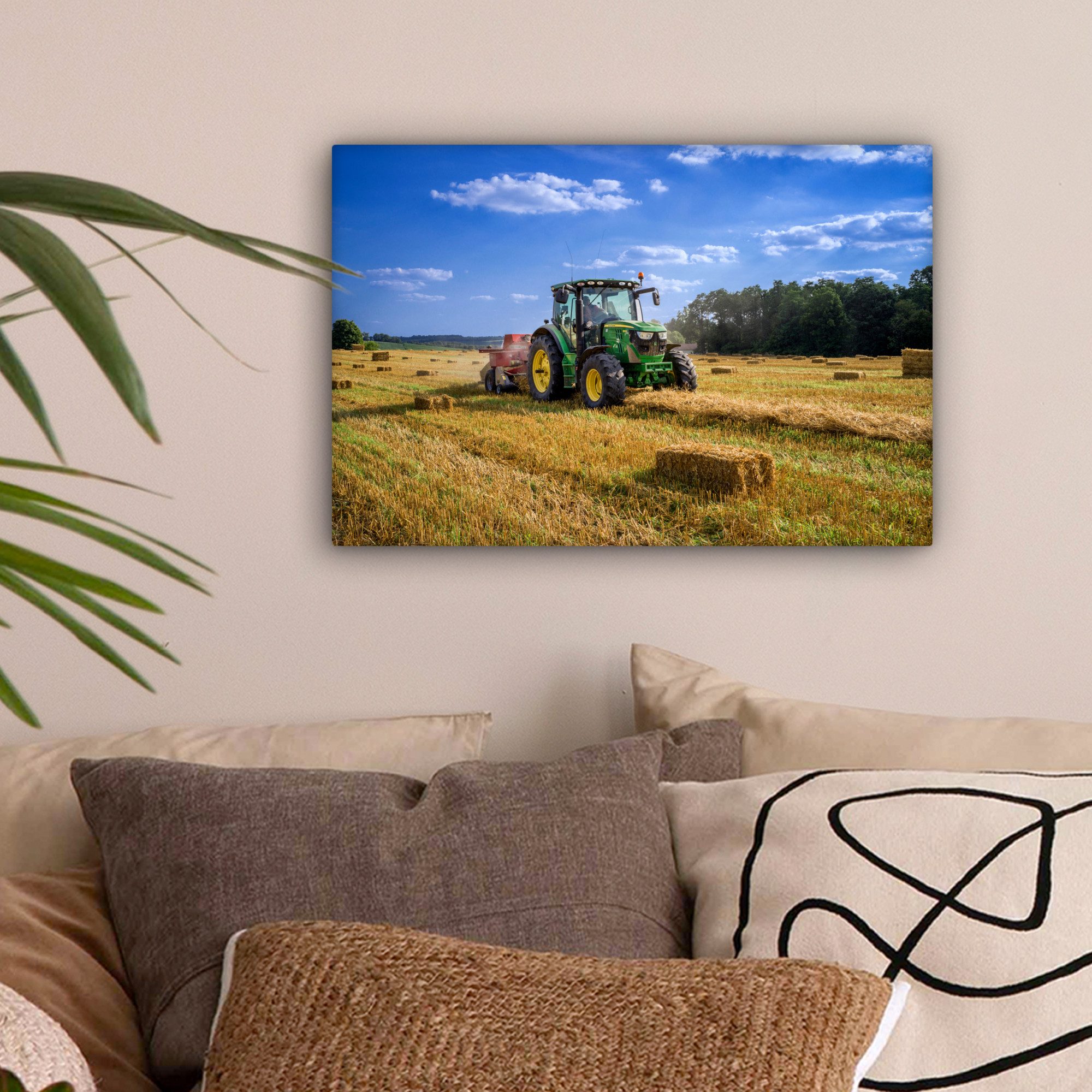 OneMillionCanvasses® Leinwandbild Traktor - Bauernhof - Heu - Feld - Sonne günstig online kaufen