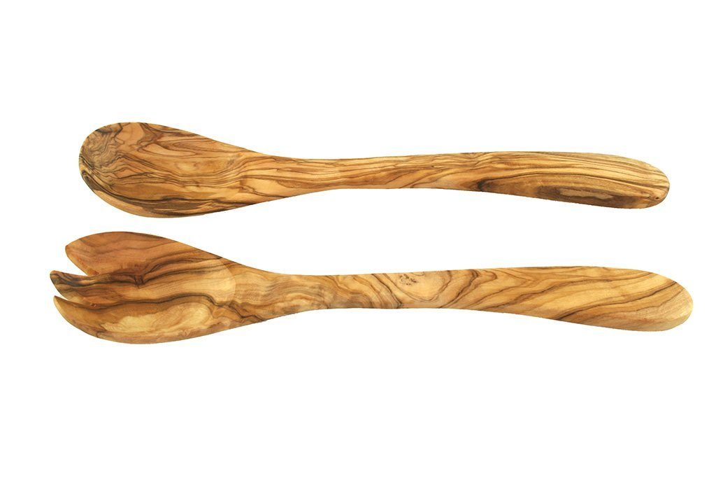 Olivenholz-erleben Salatbesteck KLEIN aus Olivenholz, Länge ca. 21 cm (Set, 2-tlg., 1x Salatgabel und 1x Salatlöffel), antibakterielle Wirkung, lebensmittelecht und geschmacksneutral