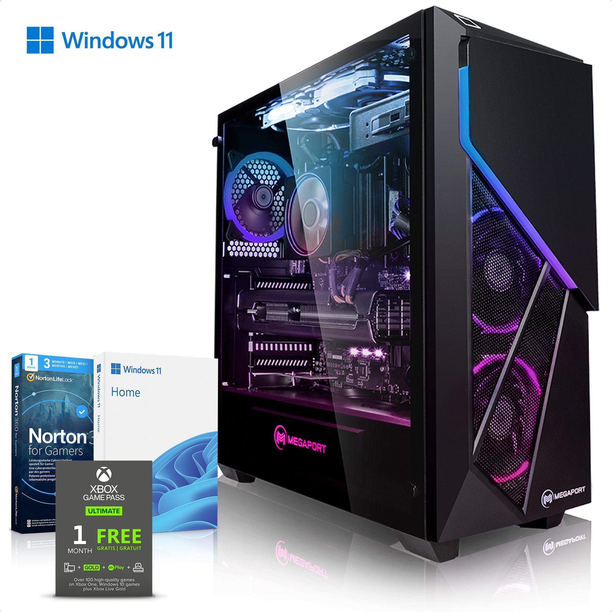 Megaport Gaming-PC (Intel Core i7-11700F WLAN) GB 1000 32 8x2,50 SSD, GB 11, GeForce GHz Windows 11700F, RAM, RTX4060Ti