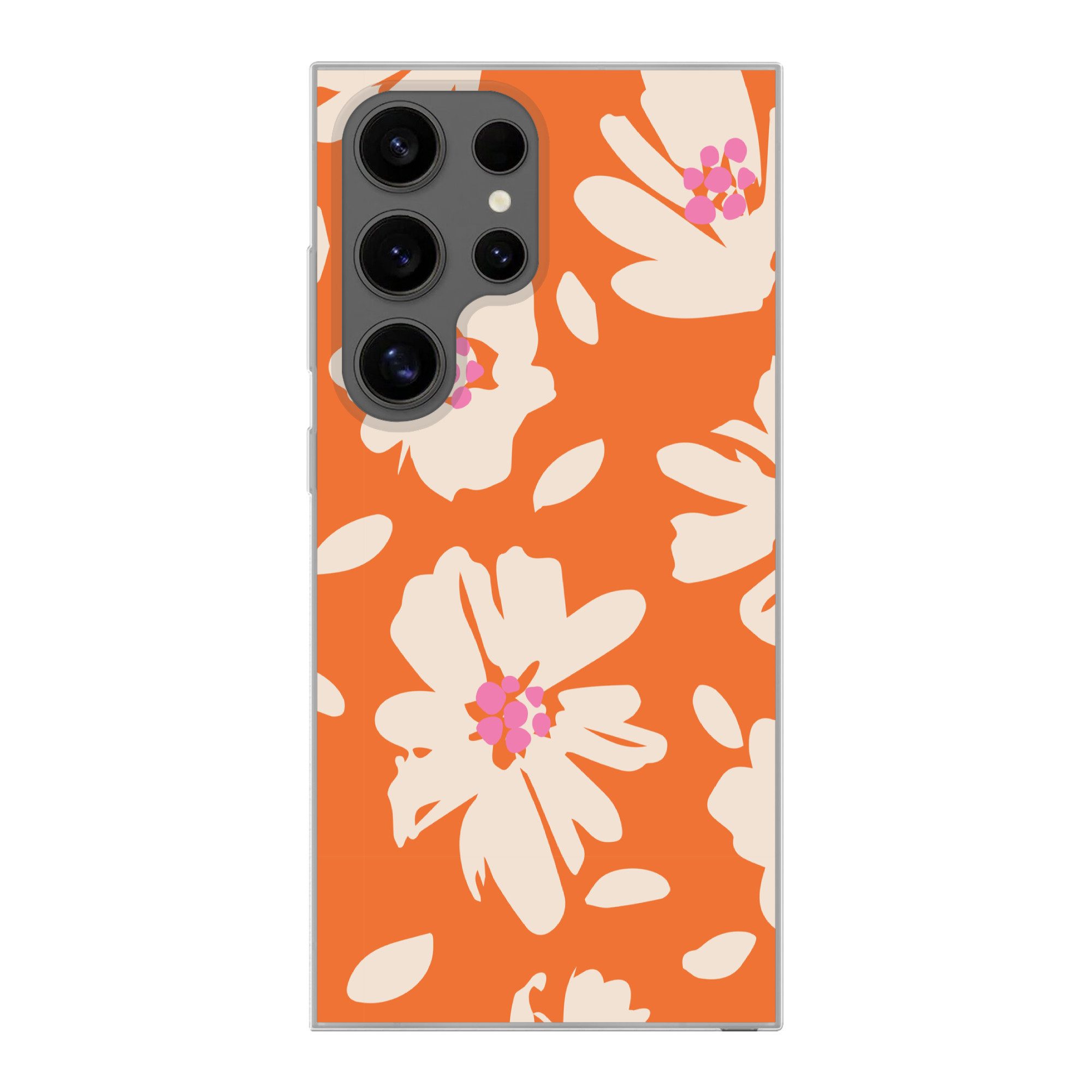 MuchoWow Handyhülle für Samsung Galaxy S24 Ultra Blumen - Orange - Beige - Rosa - Abstrakt, Phone Case, Silikon, Schutzhülle Dünn