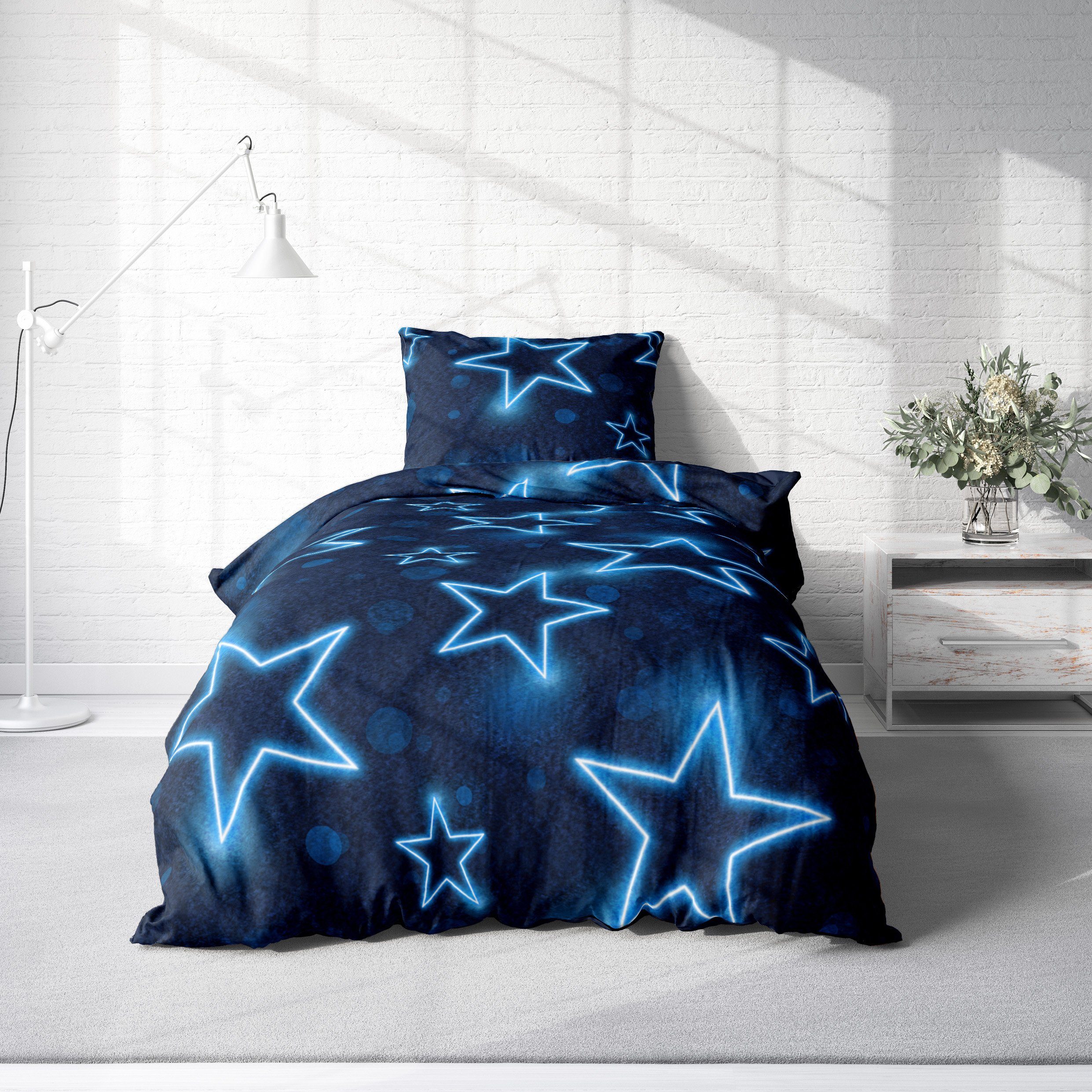 One Home Bettwäsche Sterne, Fleece, 4 teilig, leuchtoptik, kuschelig flausc günstig online kaufen