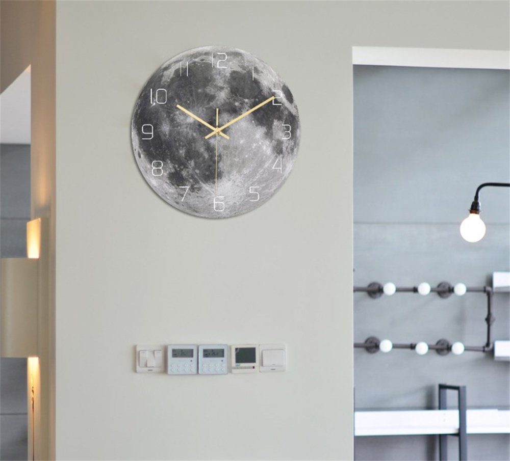 Wanduhr (Minimalistisches Leuchteffekt Wanduhr für mit Heimdekor Montagesatz Art Wohnzimmer Monduhr, 30x30cm) mit Dekorative Wanduhr, Uhr