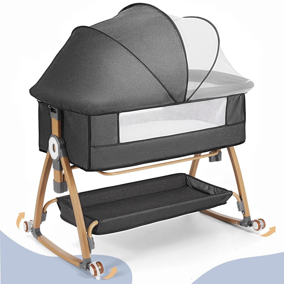 Insma Beistellbett 3 in1 Babybett Baby-Reisebett mit Moskitonetz,Aufbewahrungskorb,Rollen, 6 Fach Höhenverstellung und 2,5cm Matratze, Maximal Tragfähigkeit 24kg