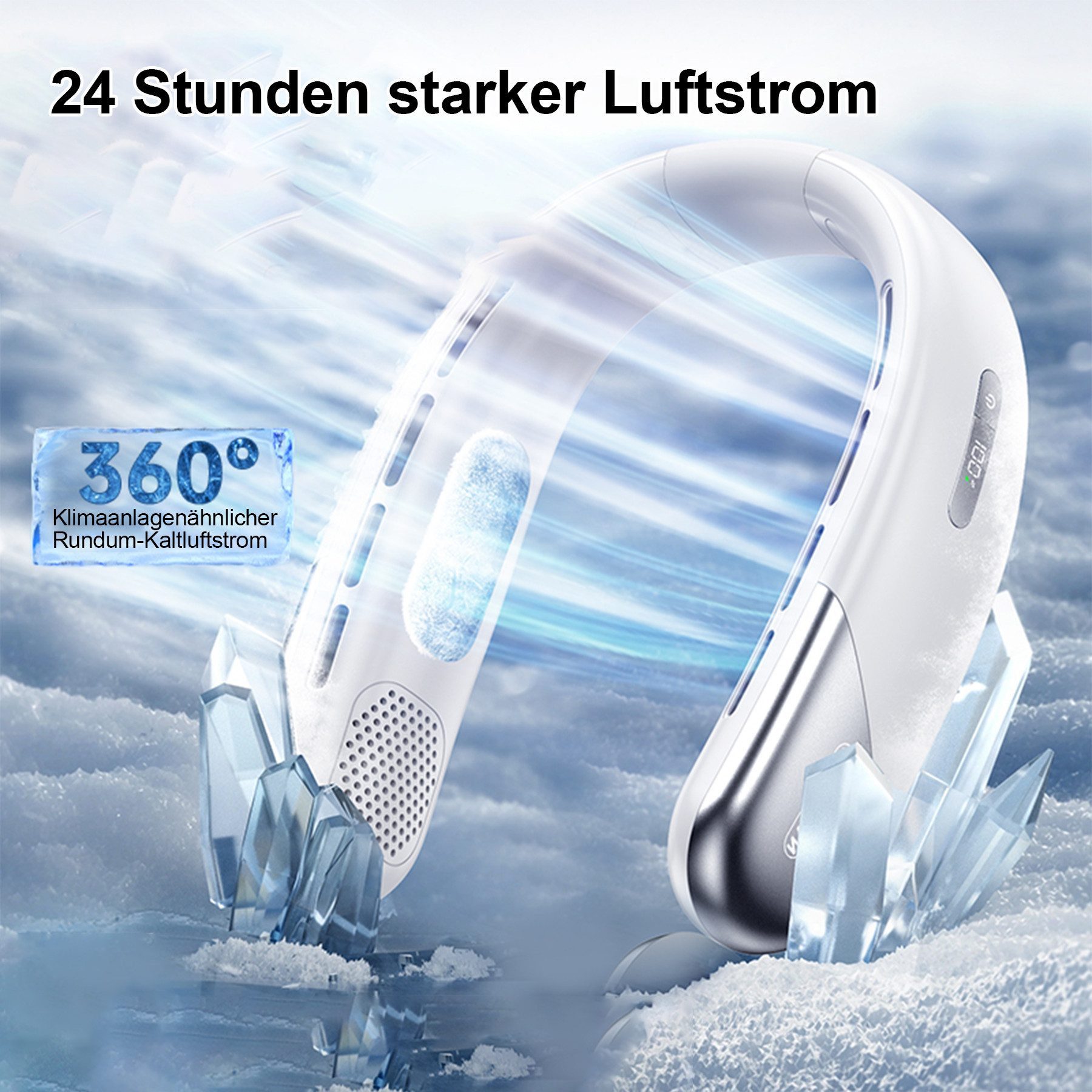 Senmudi Mini USB-Ventilator Nackenventilator,Tragbarer Halsventilator,2400 mAh ventilator, 5-Gang-LCD-Digitalanzeige Für Reisen Büro Zuhause Draußen Geschenke