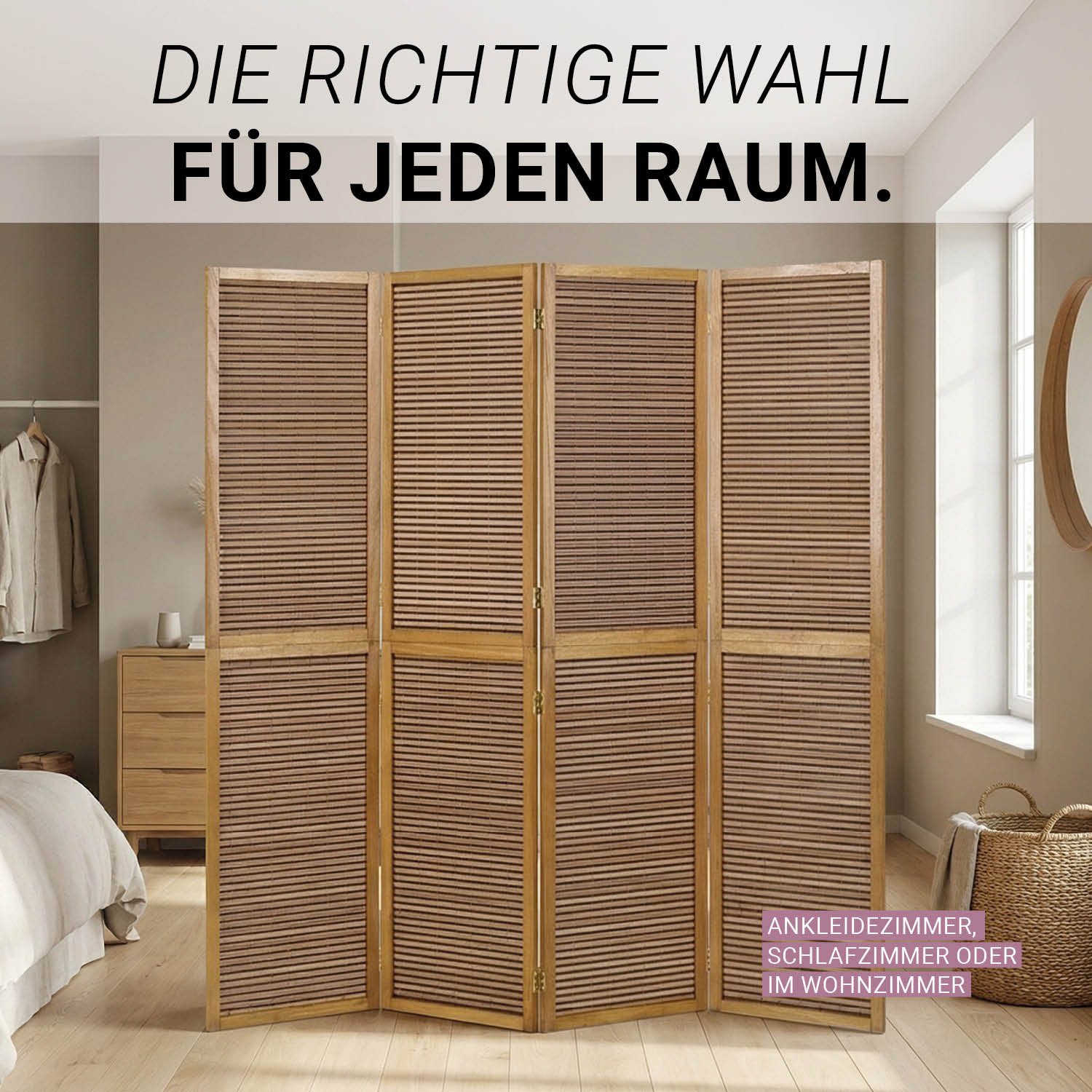 Homestyle4u Paravent 3 fach Raumteiler Holz Trennwand Braun washed Indoor Sichtschutz (4-teilig), faltbar