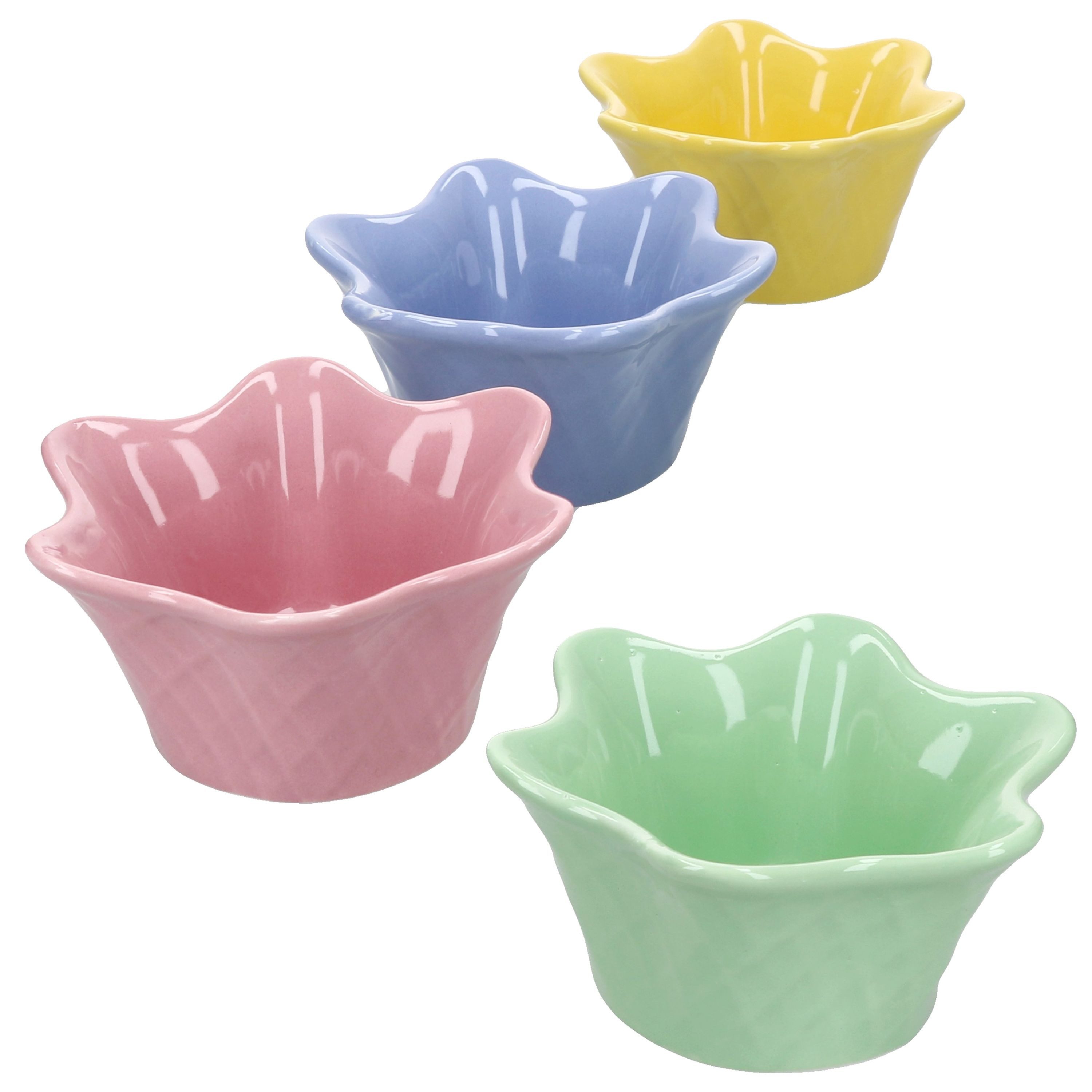 MamboCat Eisschale MamboCat 4er Set Emilia Blume Eisbecher Steingut Dessert-Schale bunt, Steingut