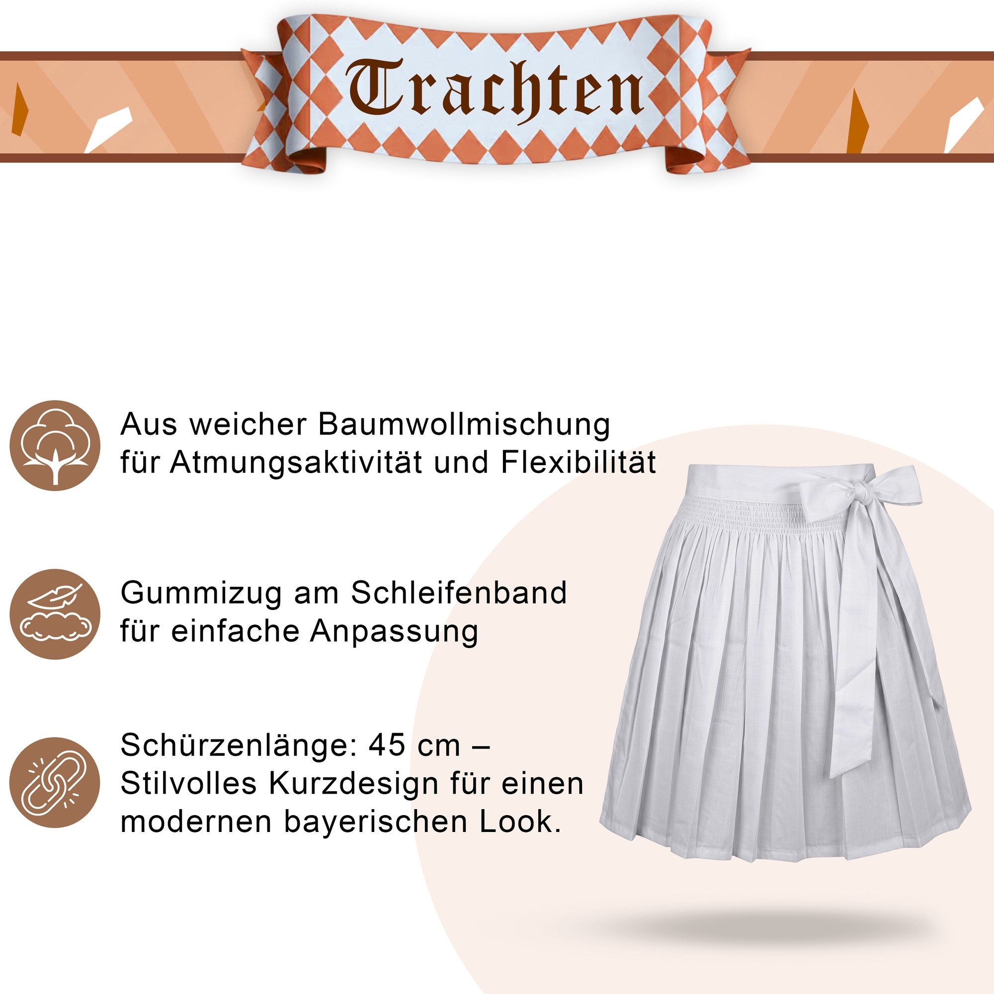 German Wear Dirndlschürze GW1601-1 Weiß, Dirndl Schürze Trachtenschürze Dirndel Tracht Weiss – Bild 5 von 5