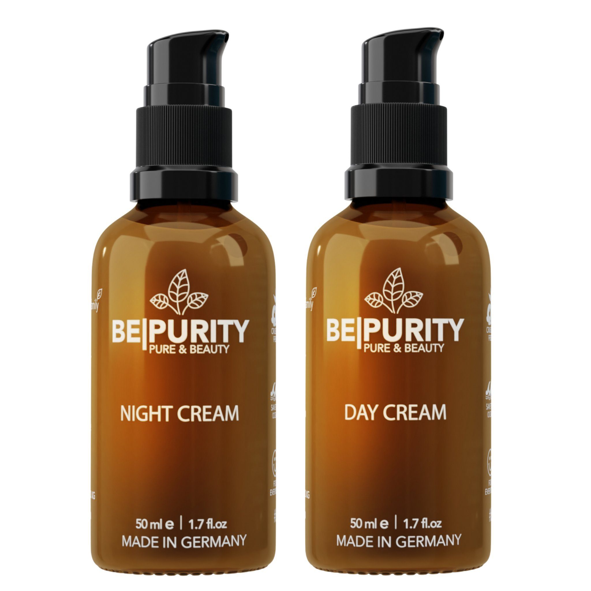 Bepurity Pflege-Set Tagescreme & Nachtcreme - zertifizierte Naturkosmetik vegan Set, 2-tlg., Gesichtscreme Hautpflege Feuchtigkeitscreme für Damen Herren