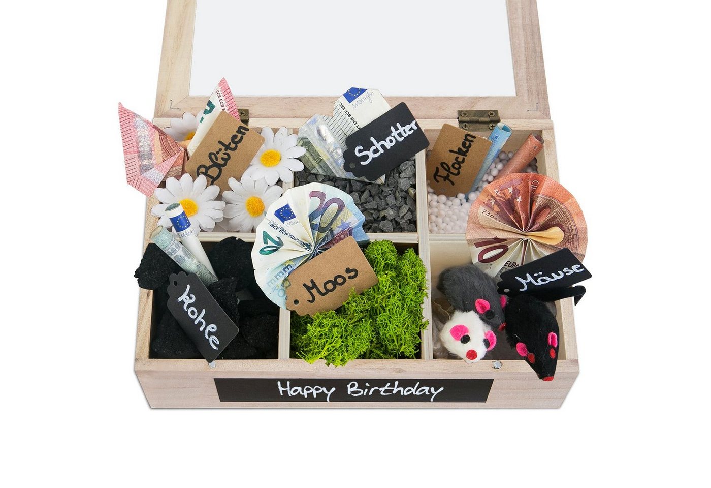 Thumbnail - SURPRISA Geschenkbox Schotter-Schatulle Geldgeschenk, aus Paulownienholz, 6 Fächer, Geschenk zur Hochzeit, Geburtstag us...