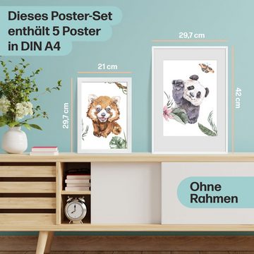 CreativeRobin Poster Süßes Tiere-Poster-Set als Babyzimmer Deko, Tiere des Dschungles