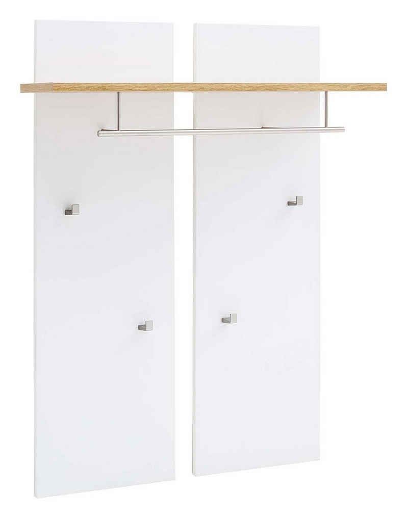 MCA furniture Garderobenpaneel CALI, Weiß matt, Eiche Wotan Dekor, 4 Haken, mit Hutablage, inkl. Kleiderstange, B 88 x H 118 cm