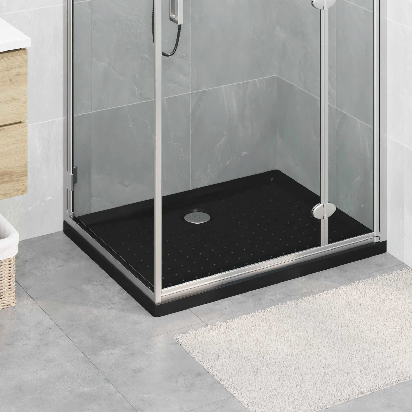 vidaXL Duschwanne Duschbodenablage mit Punkten 90 x 70 x 4 cm ABS Schwarz, Rechteckig, 1-St.