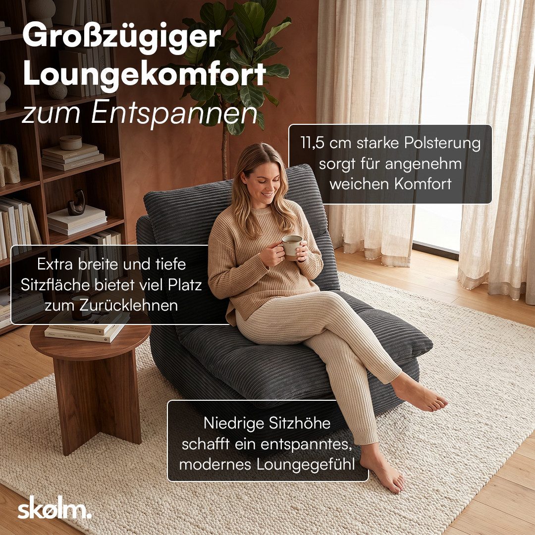 skølm Relaxsessel Sváfa aus Cord/Chenille, dick gepolsterter Vollschaumessel 11,5 cm (Cord, Dunkelgrau), vakuumiert – ohne Aufbau – Bild 2 von 5