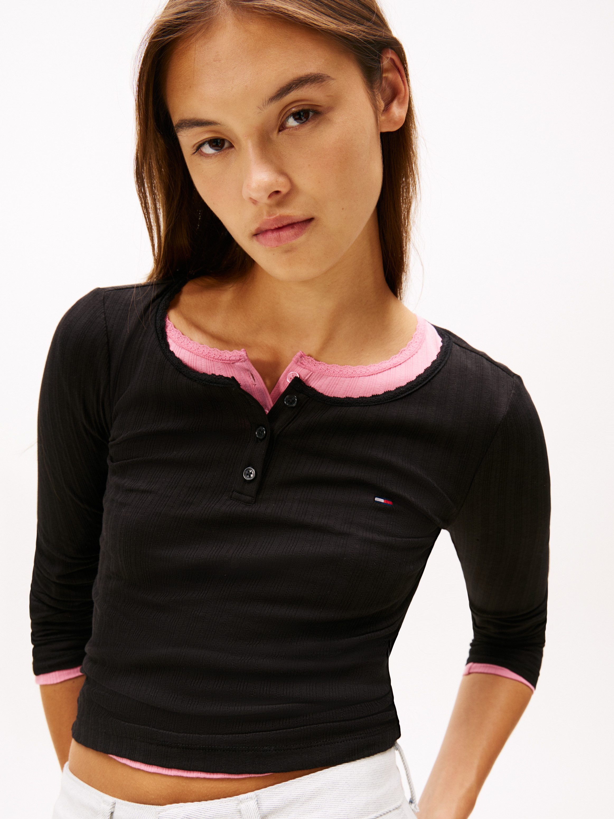 Tommy Jeans Langarmshirt TJW SLIM SH IRREGULAR RIB LS in gerippter Struktur günstig online kaufen