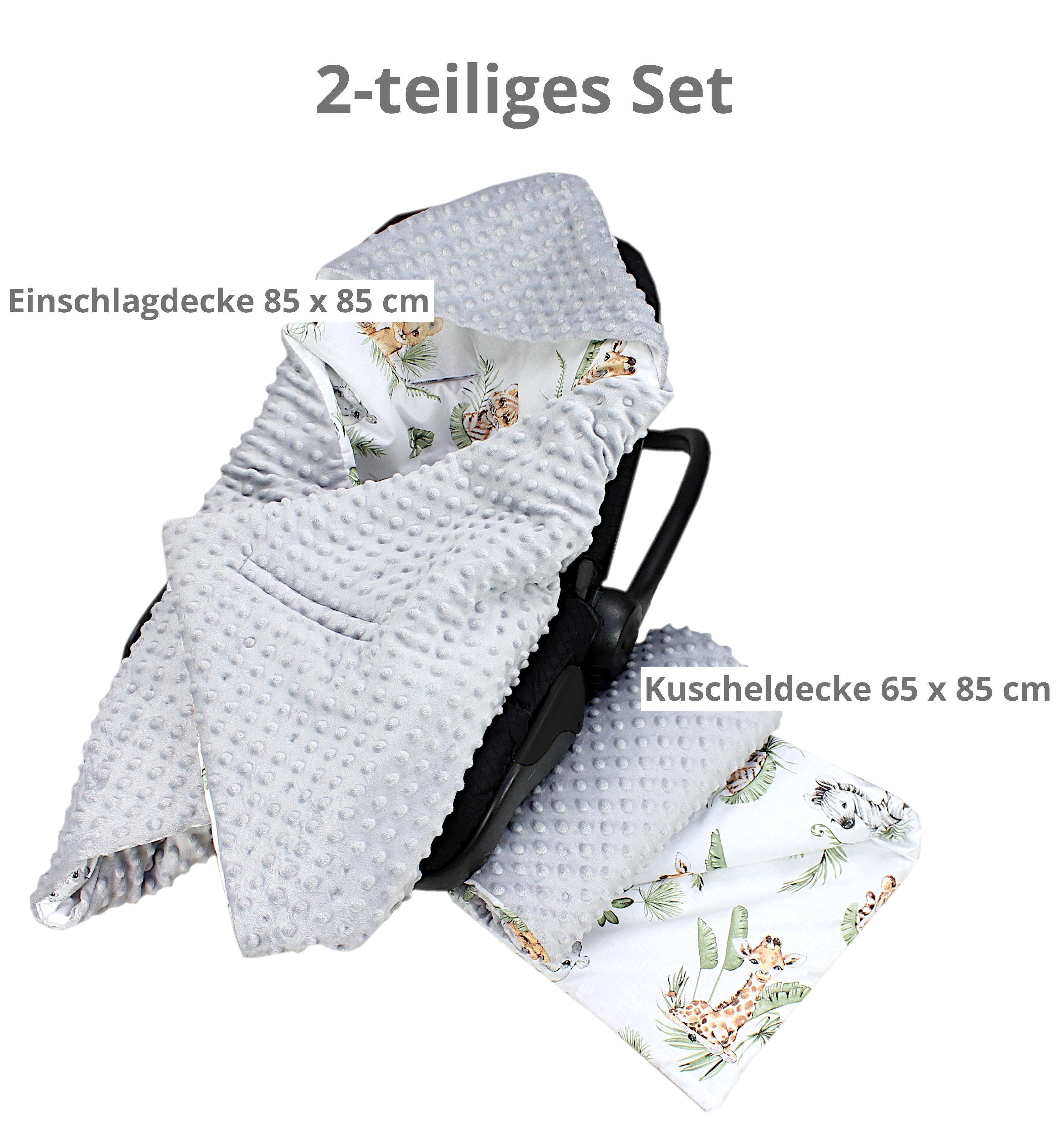 Baby Decke 85x85 Einschlagdecke / für Einschlagdecke Babyschale Blätter / Safari / Autositz 2er Löwe Minky, Braun / SET Grün TupTam