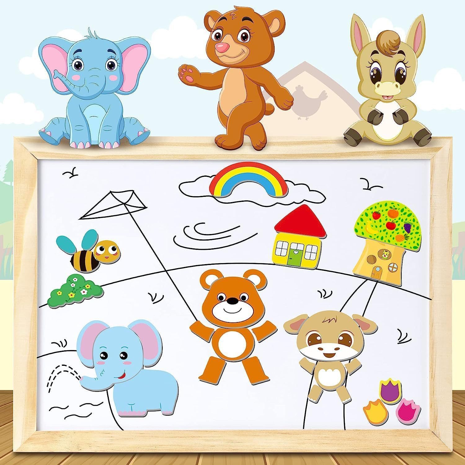 POPOLIC Holzpuzzle mit Doppelplatte, Lernspielzeug für günstig online kaufen