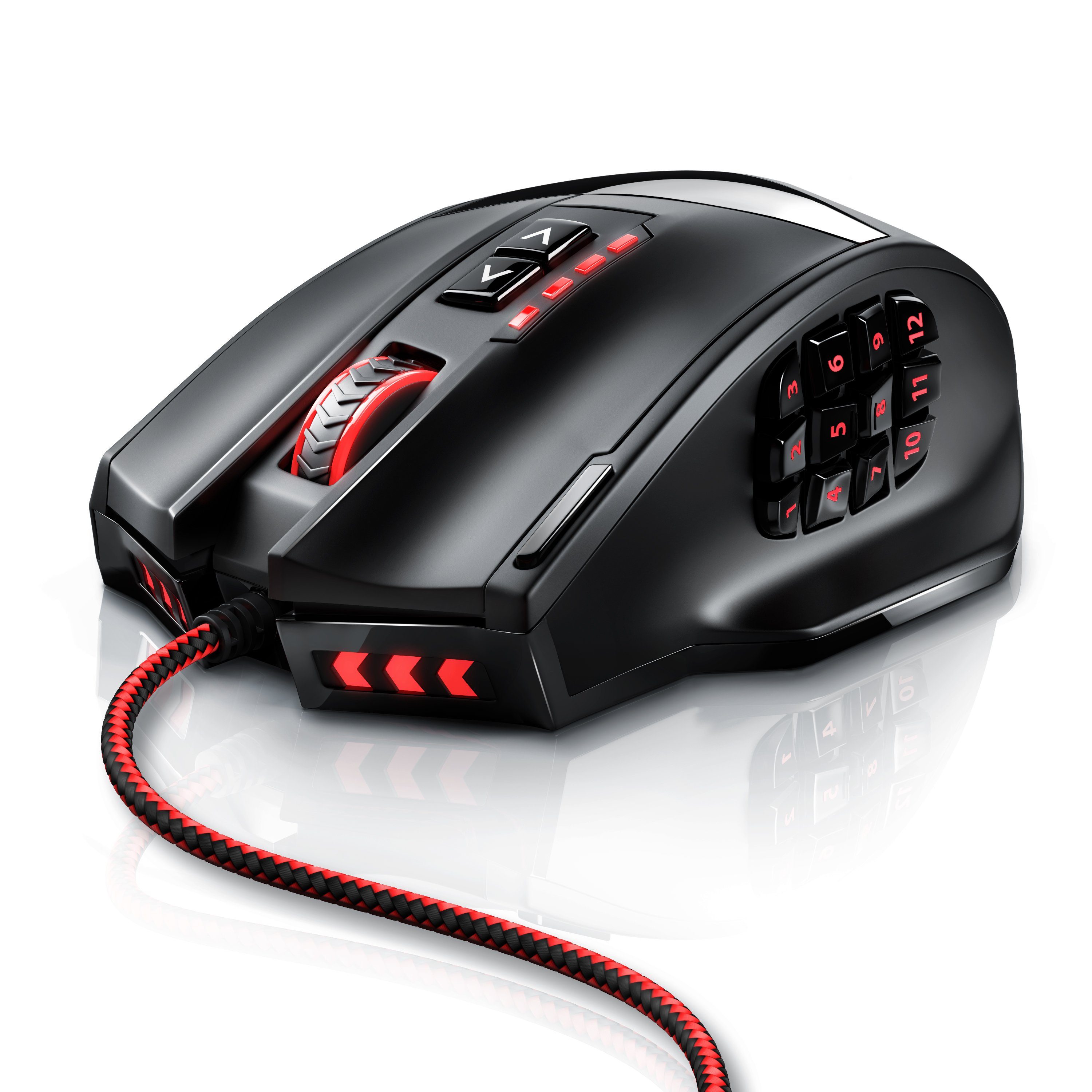 Titanwolf USB MMO Mouse mit 16400dpi, 18 programmierbare Tasten, LED Gaming-Maus (kabelgebunden, 1000 dpi, Konfigurierbare Farb-Beleuchtung, Avago Sensor, ergonomisches Design)