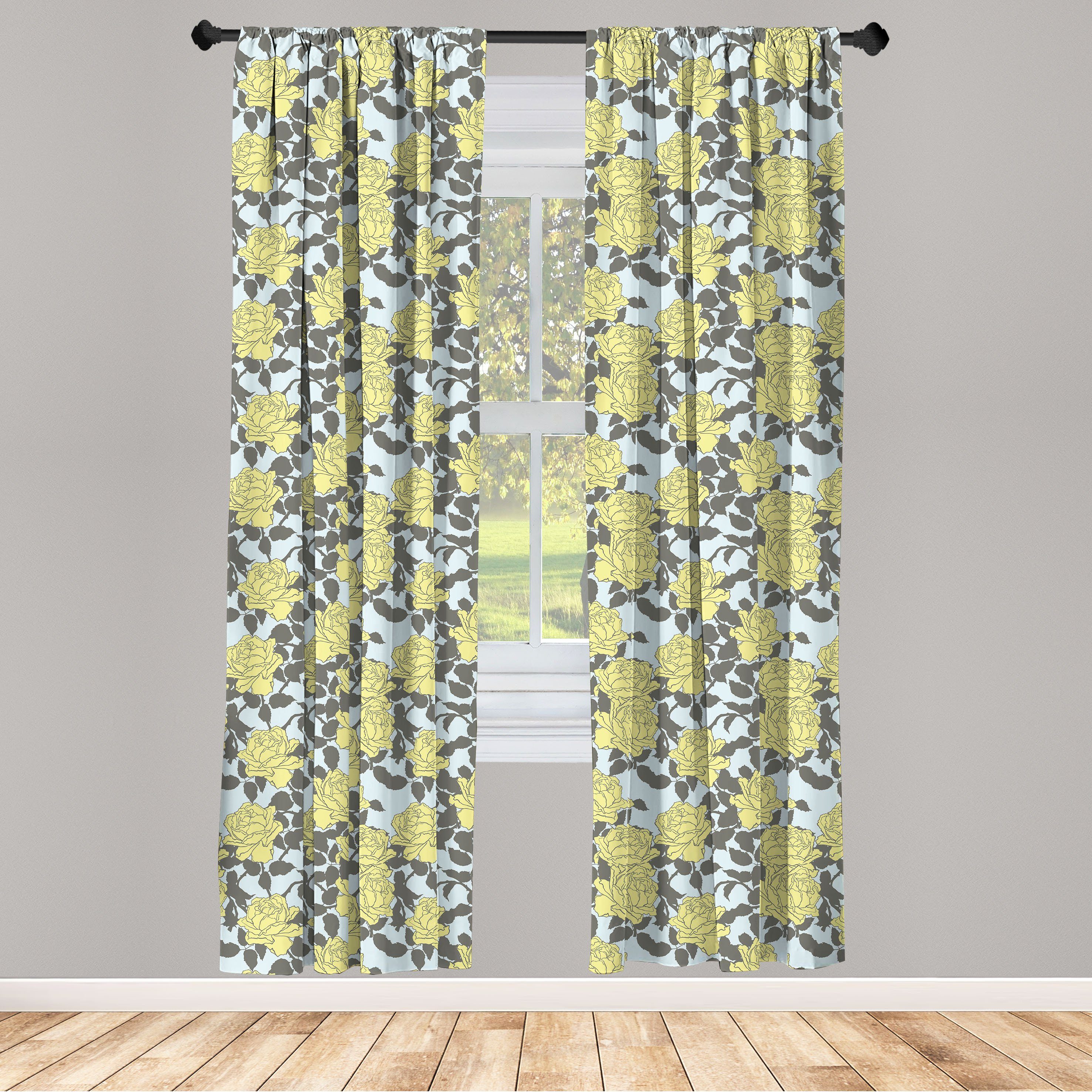Gardine Vorhang für Wohnzimmer Schlafzimmer Dekor, Abakuhaus, Microfaser, Blumen Grafische Romantische Rosen | Fertiggardinen
