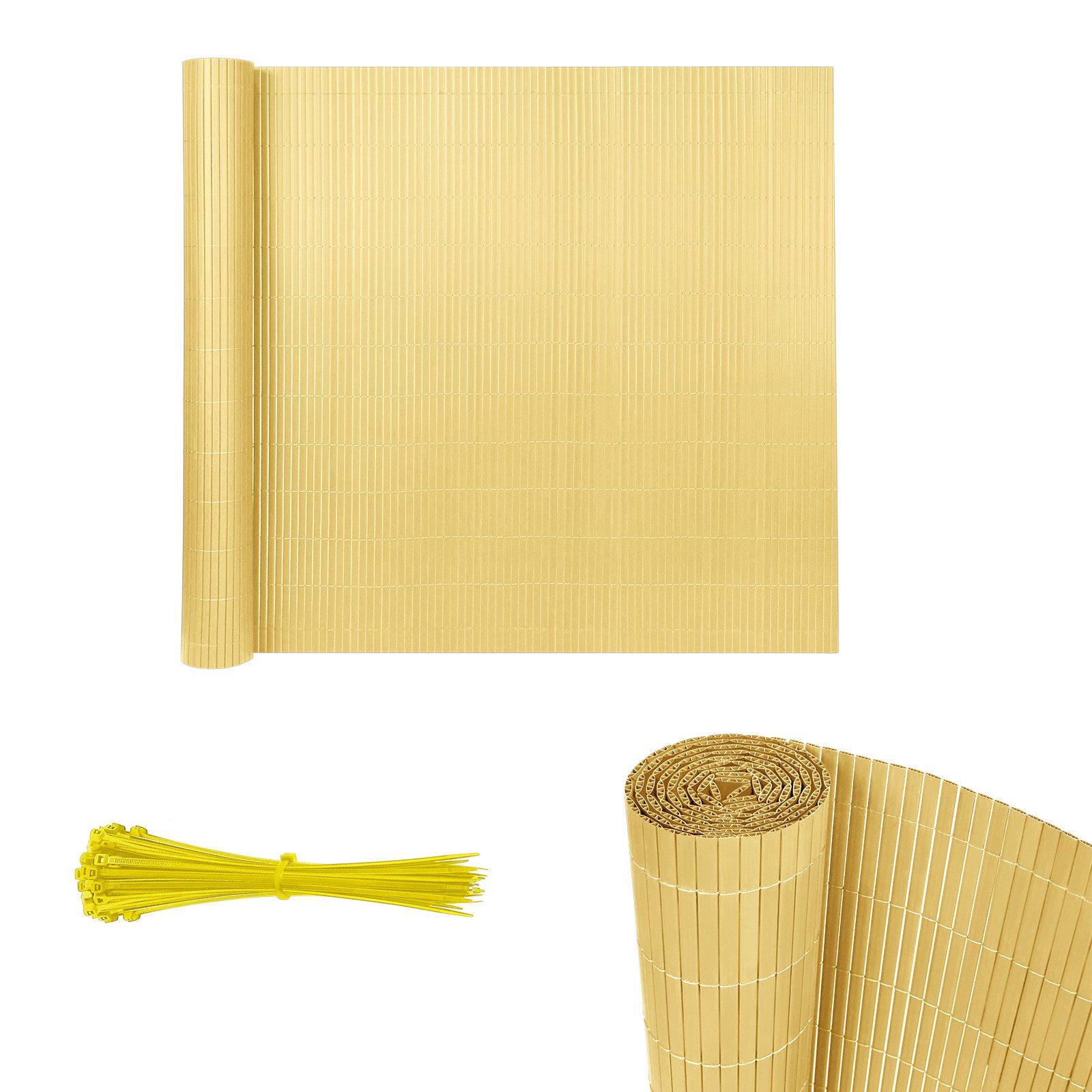 FIVMEN Balkonsichtschutz PVC Sichtschutzmatte Sichtschutzzaun Balkonverkleidung, Bambus Sichtschutzzaun mit Kabelbindern