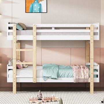 FUROKOY Etagenbett Kinderbett Bettrahmen aus Massivholz,Etagenbett 2-in-1-Kinderbett (Abnehmbares Kombinationsbett mit Geländer und Sicherheitsleitern, Bettrahmen aus Massivholz,Plattformbetten Weiß), 90 x 190cm Etagenbetten für Familien mit 2 Kindern