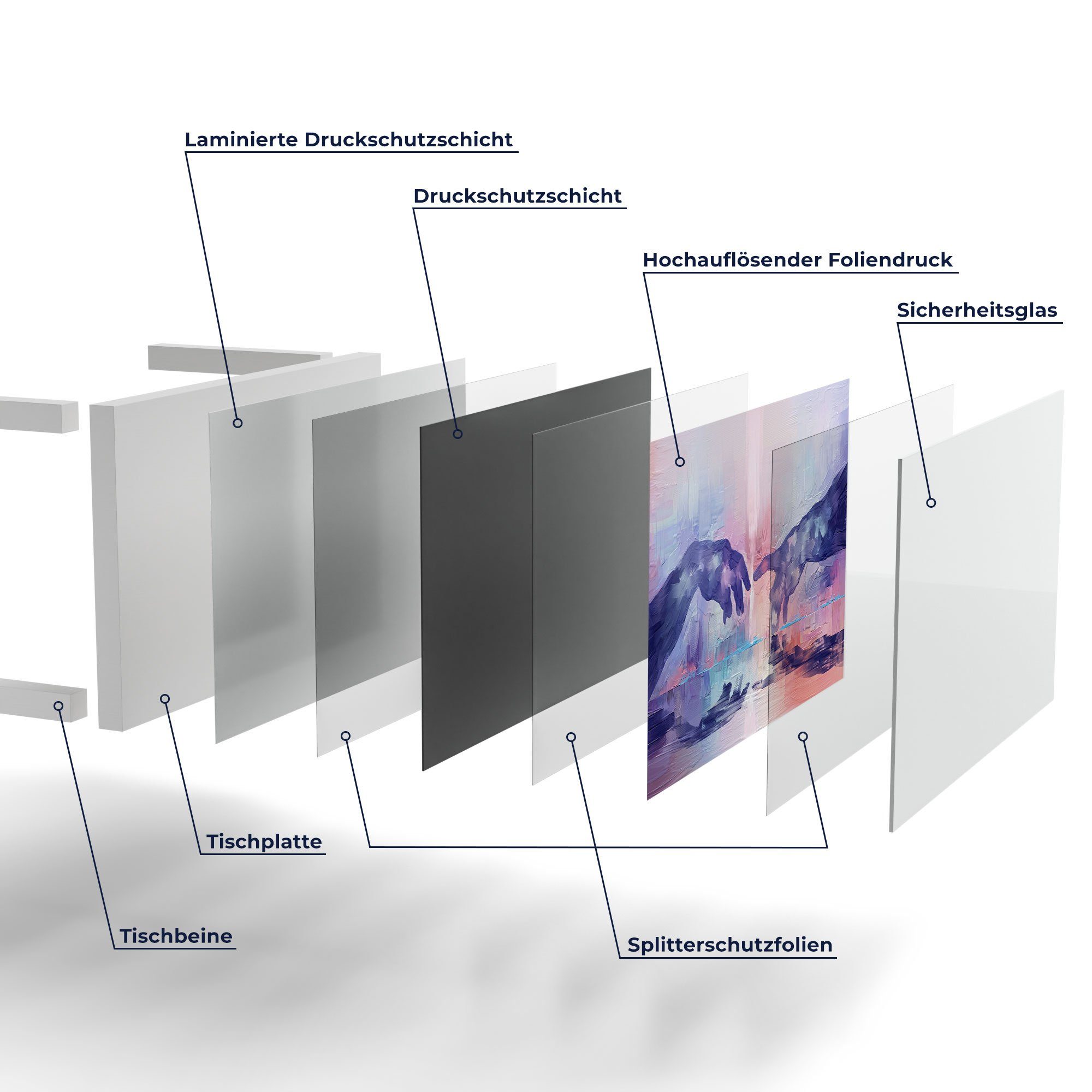 DEQORI Hände', Beistelltisch Weiß 'Abstrakte, berühmte Glas Glastisch Couchtisch modern