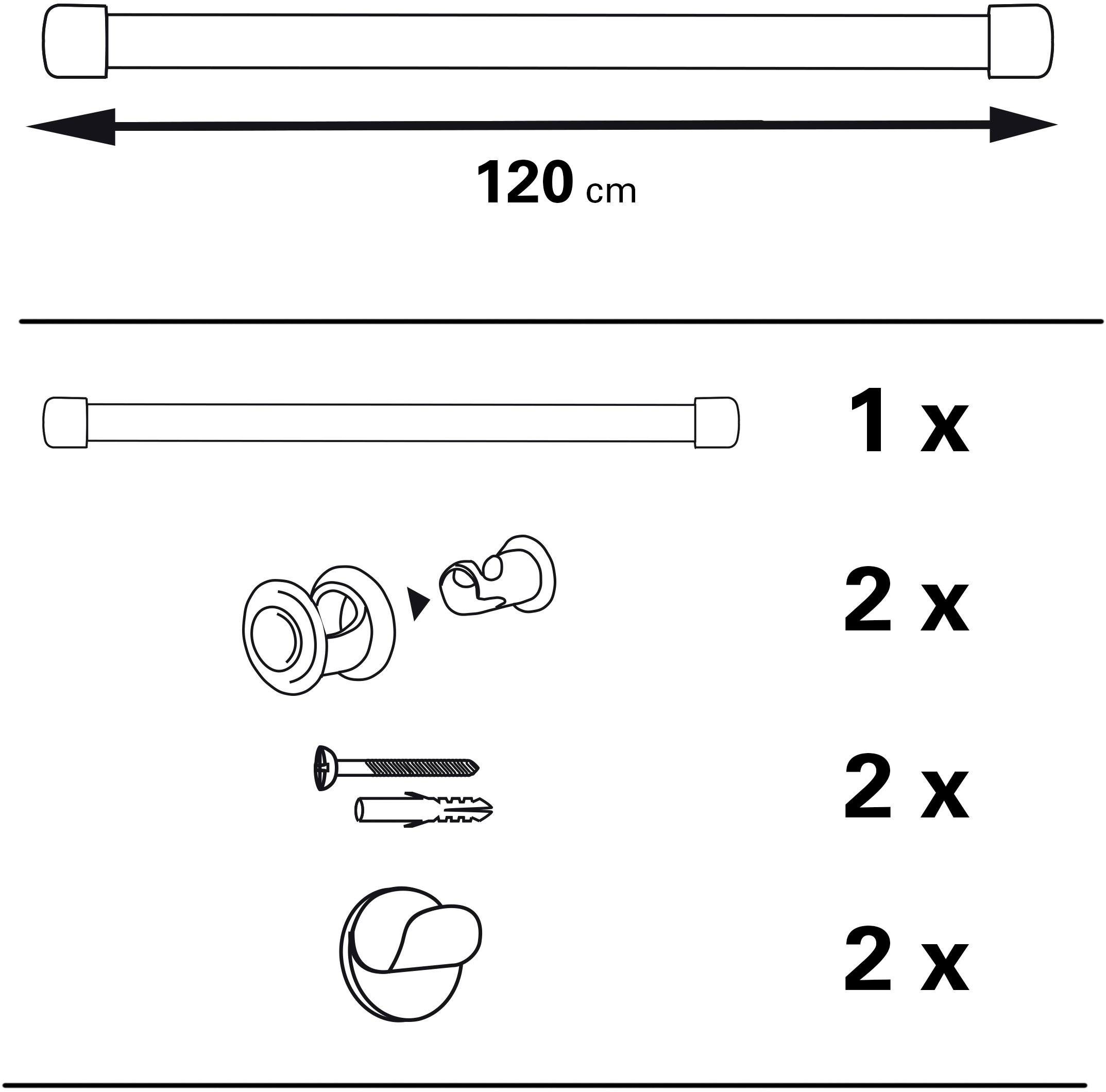 GARDINIA Gardinenstange Vitragestange Metall, Ø 12 mm, 1-läufig, kürzbar, mit Bohren, geklebt, verschraubt, Kunststoff, Metall, Serie Vitragestange Nevada Ø 12 mm