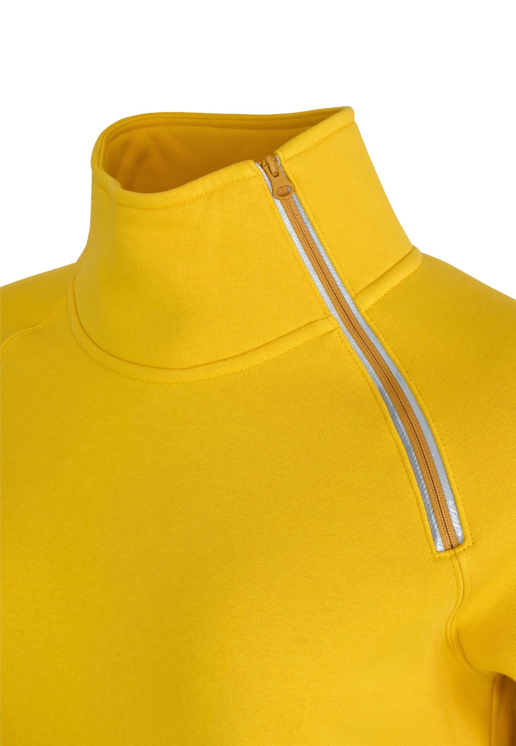 Elkline Sweatshirt Performance Stehkragen lemon Seitentaschen und mit Reißverschluss
