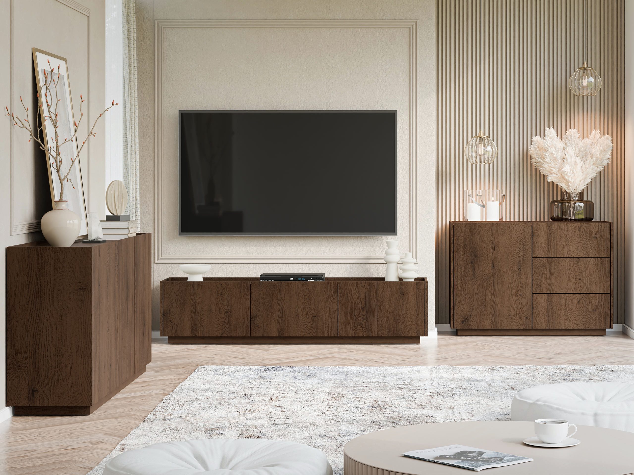 MIRJAN24 Wohnzimmer-Set Mirtu I, (3er-Set, TV-Lowboard, 2x Kommode), geräumige Einlegeboden