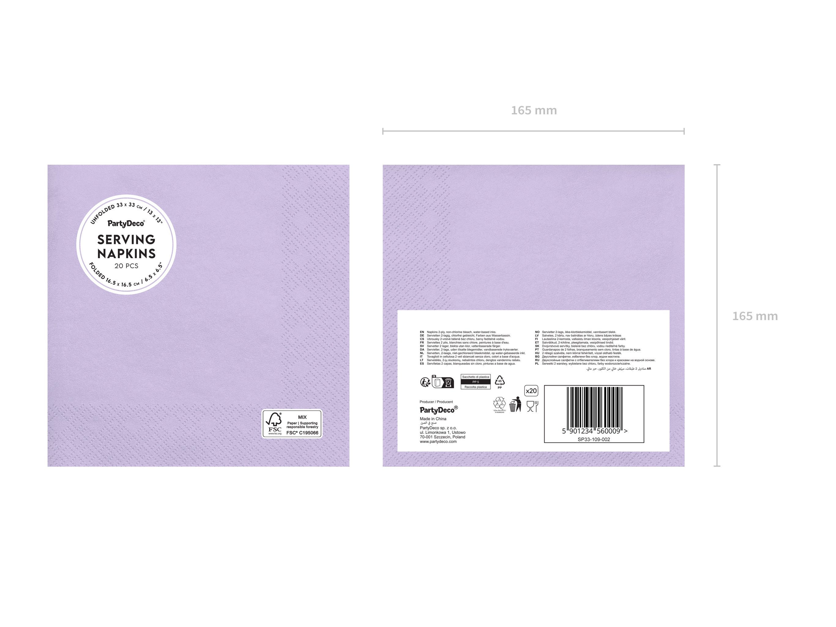 partydeco Papierserviette, Servietten Papier 33x33cm 2-lagig 20 Stück Lavendel