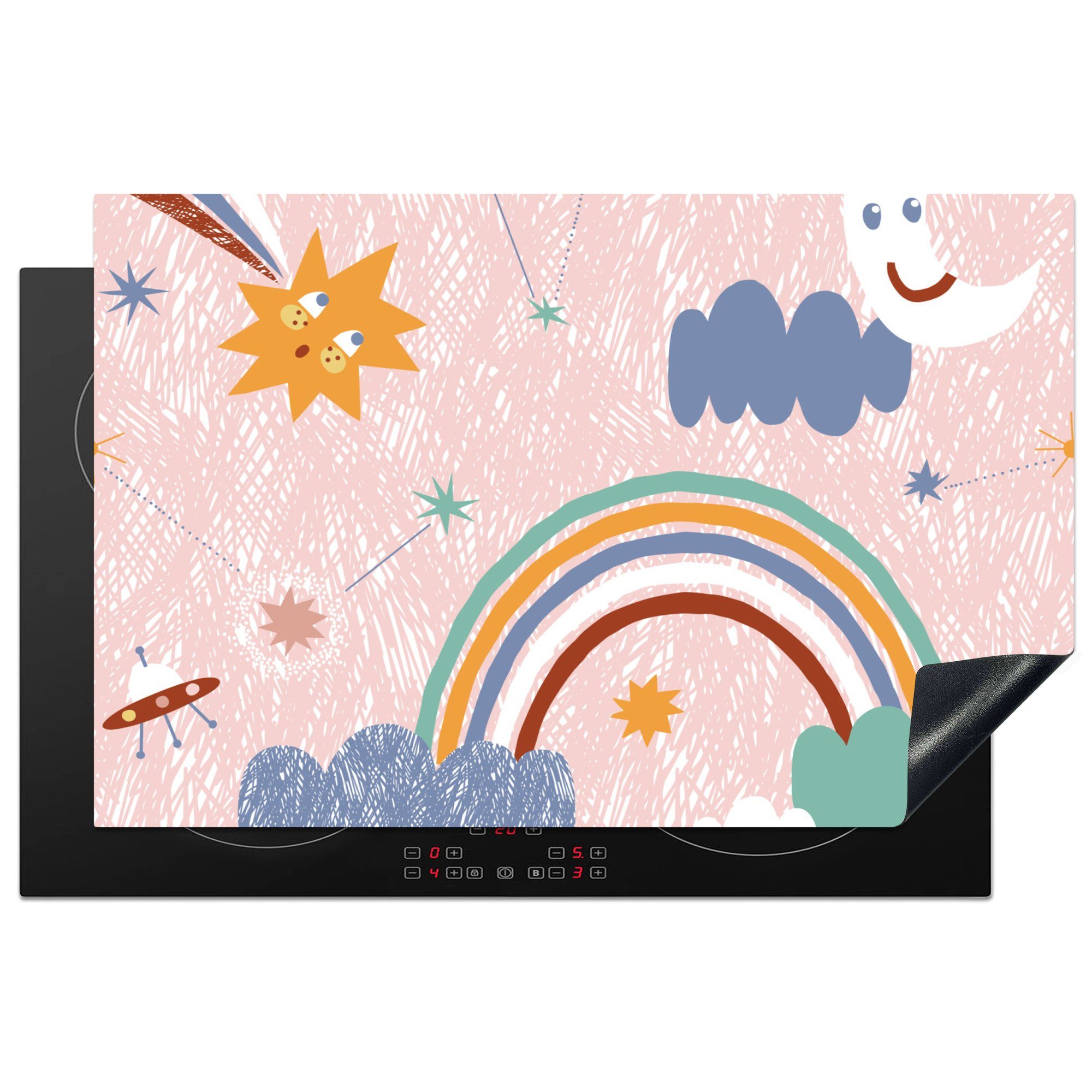 MuchoWow Herdblende-/Abdeckplatte Raum - Kind - Regenbogen, Vinyl, (1 tlg), 81x52 cm, Induktionskochfeld Schutz für die küche, Ceranfeldabdeckung